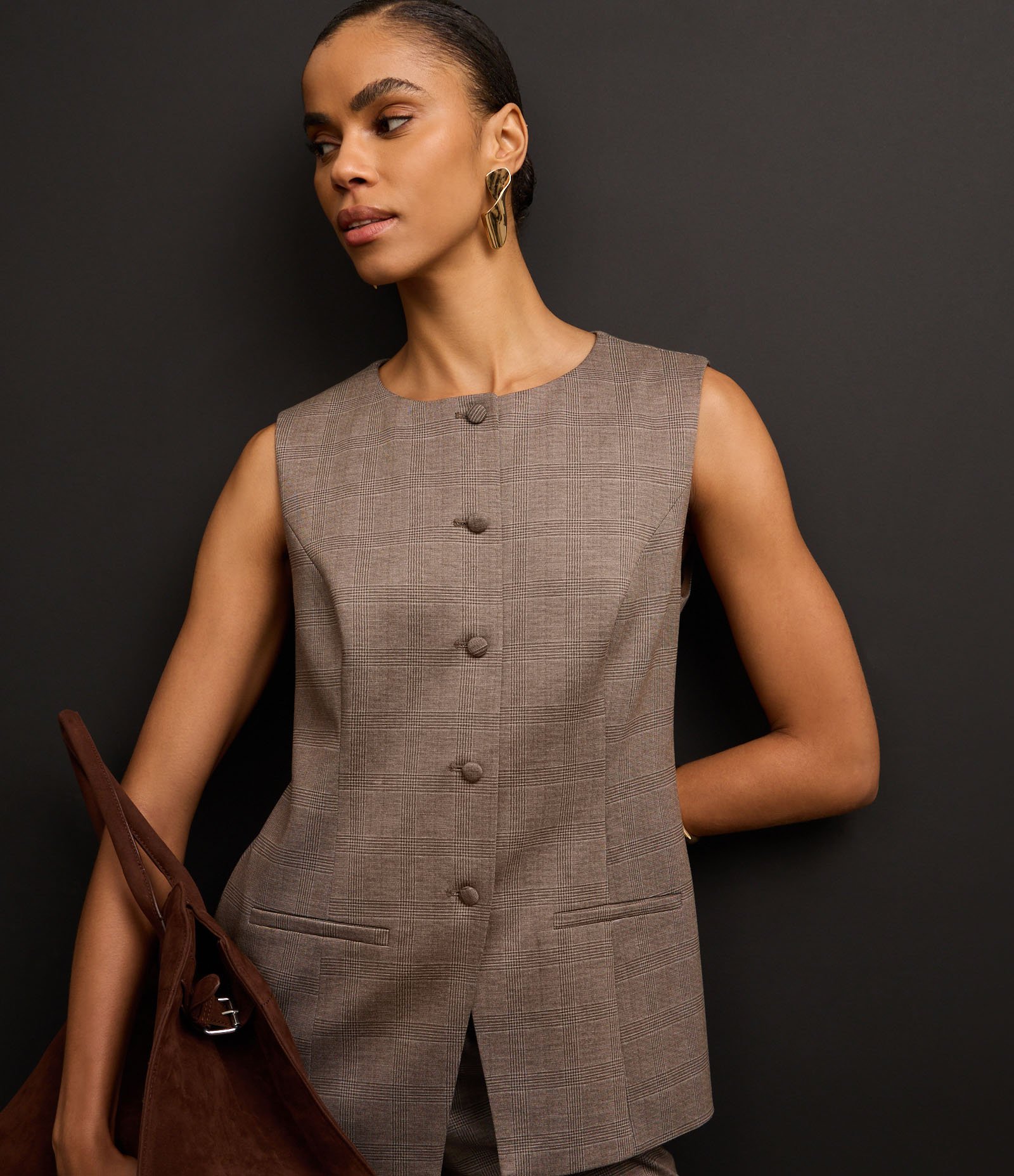 Colete Regular em Ponto Roma com Botões Forrados Cinza 6