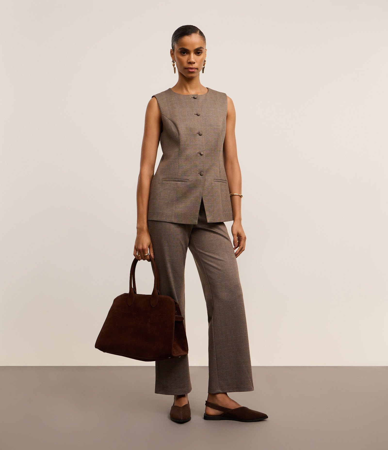 Colete Regular em Ponto Roma com Botões Forrados Cinza 2