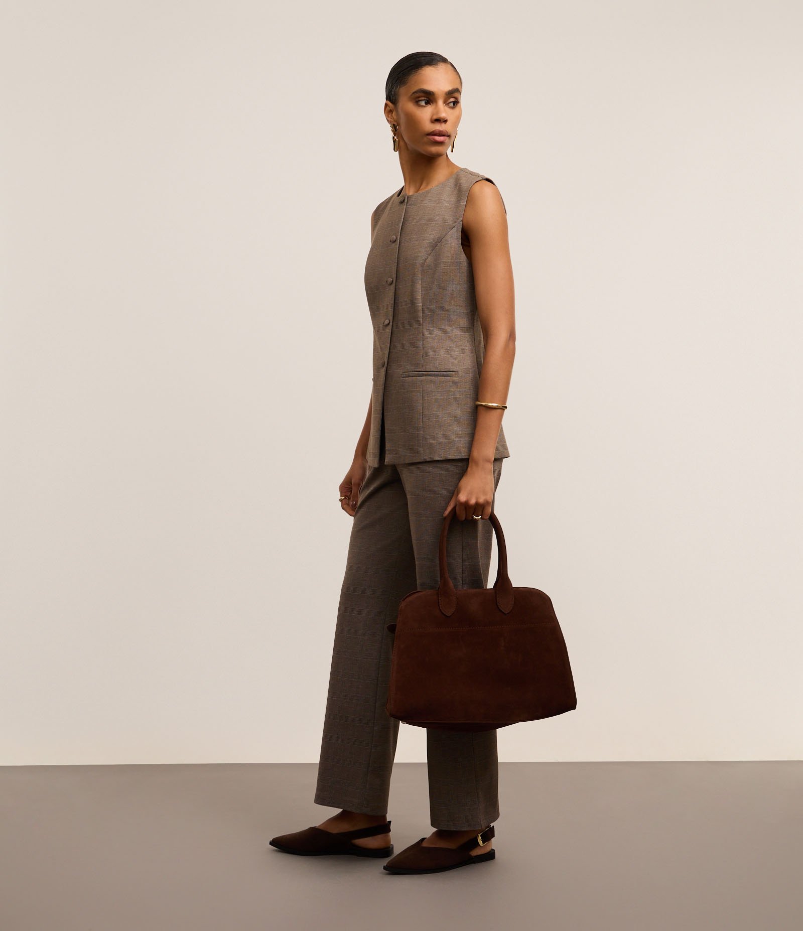 Colete Regular em Ponto Roma com Botões Forrados Cinza 4