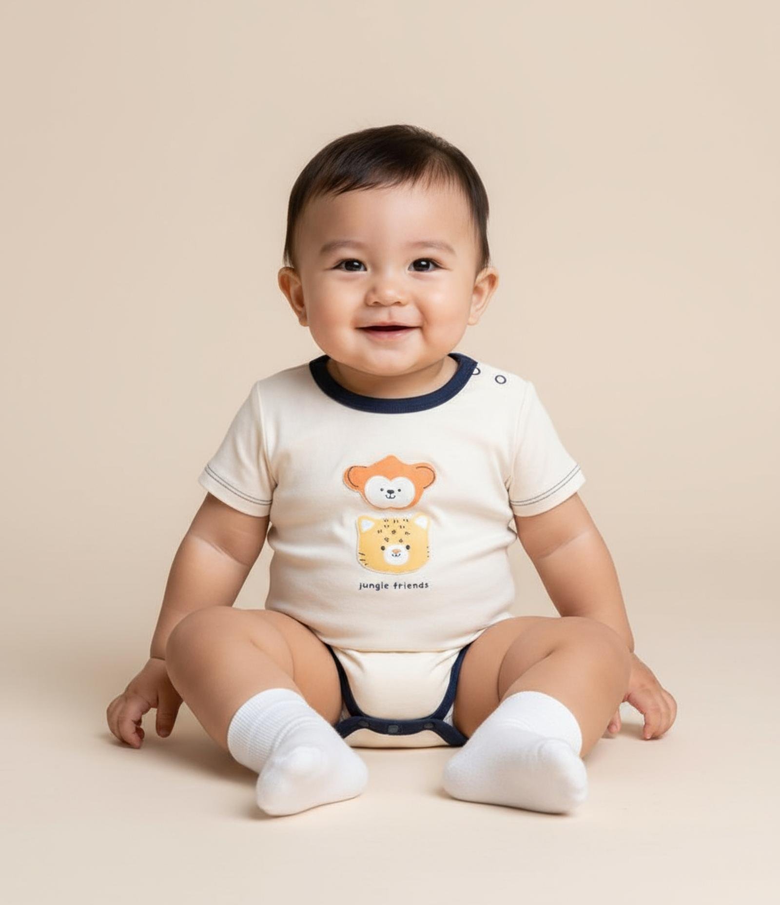 Body Infantil com Aplicação de Animais - Tam 0 a 18 Meses Bege 1