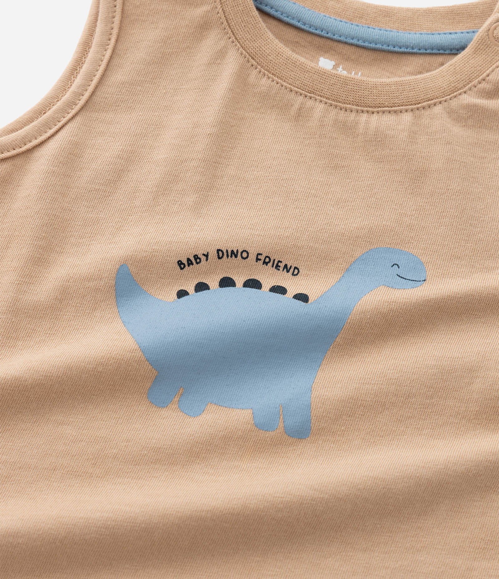 Conjunto Infantil com Estampa de Dino - Tam 3 a 18 Meses Bege/Azul 11