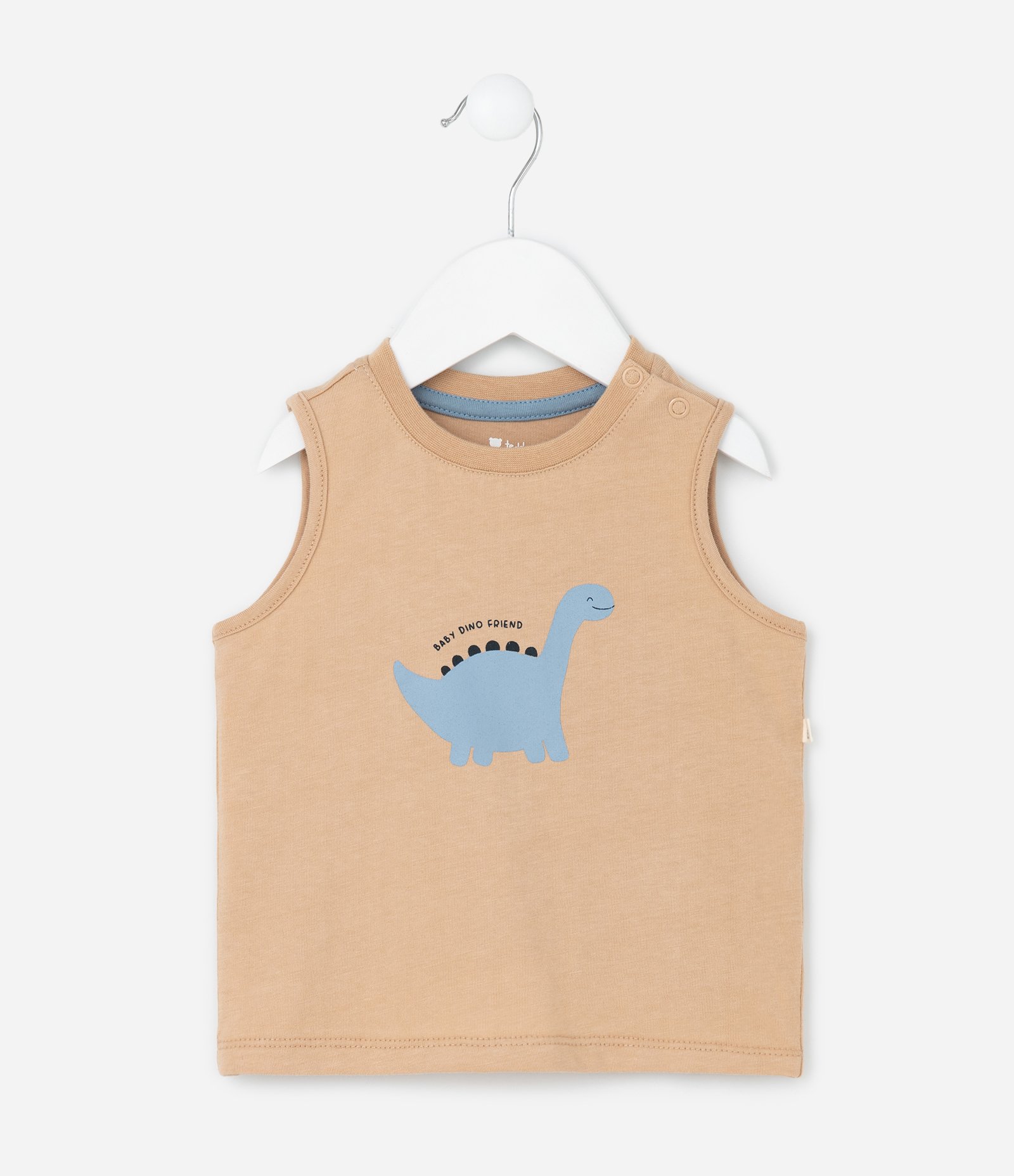 Conjunto Infantil com Estampa de Dino - Tam 3 a 18 Meses Bege/Azul 2