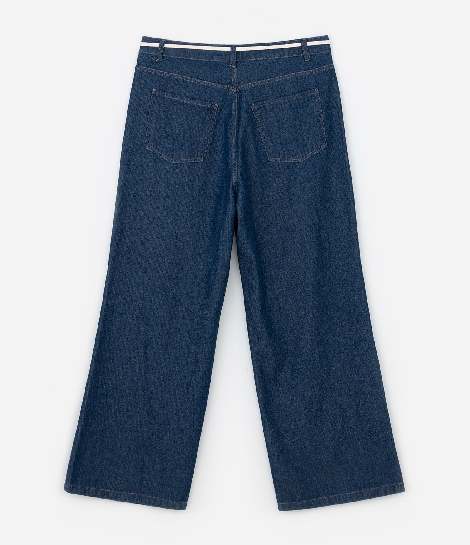 Calça Wide Leg Jeans com Bordado e Cordão Curve & Plus Size Azul 8