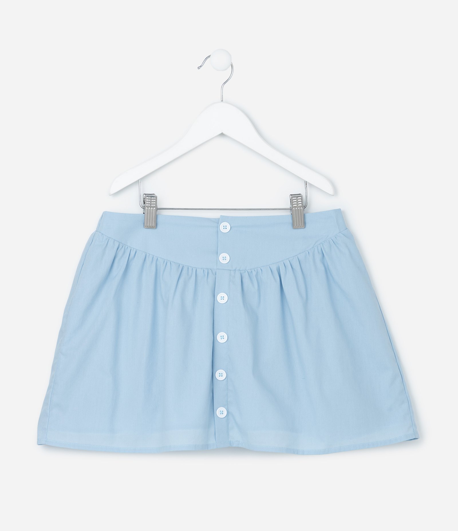 Saia Infantil em Tricoline com Botões e Pregas - Tam 5 a 14 Anos Azul 2