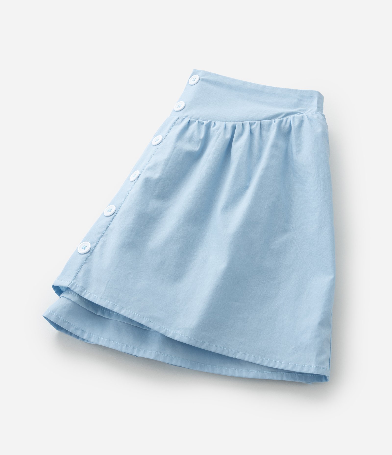 Saia Infantil em Tricoline com Botões e Pregas - Tam 5 a 14 Anos Azul 5