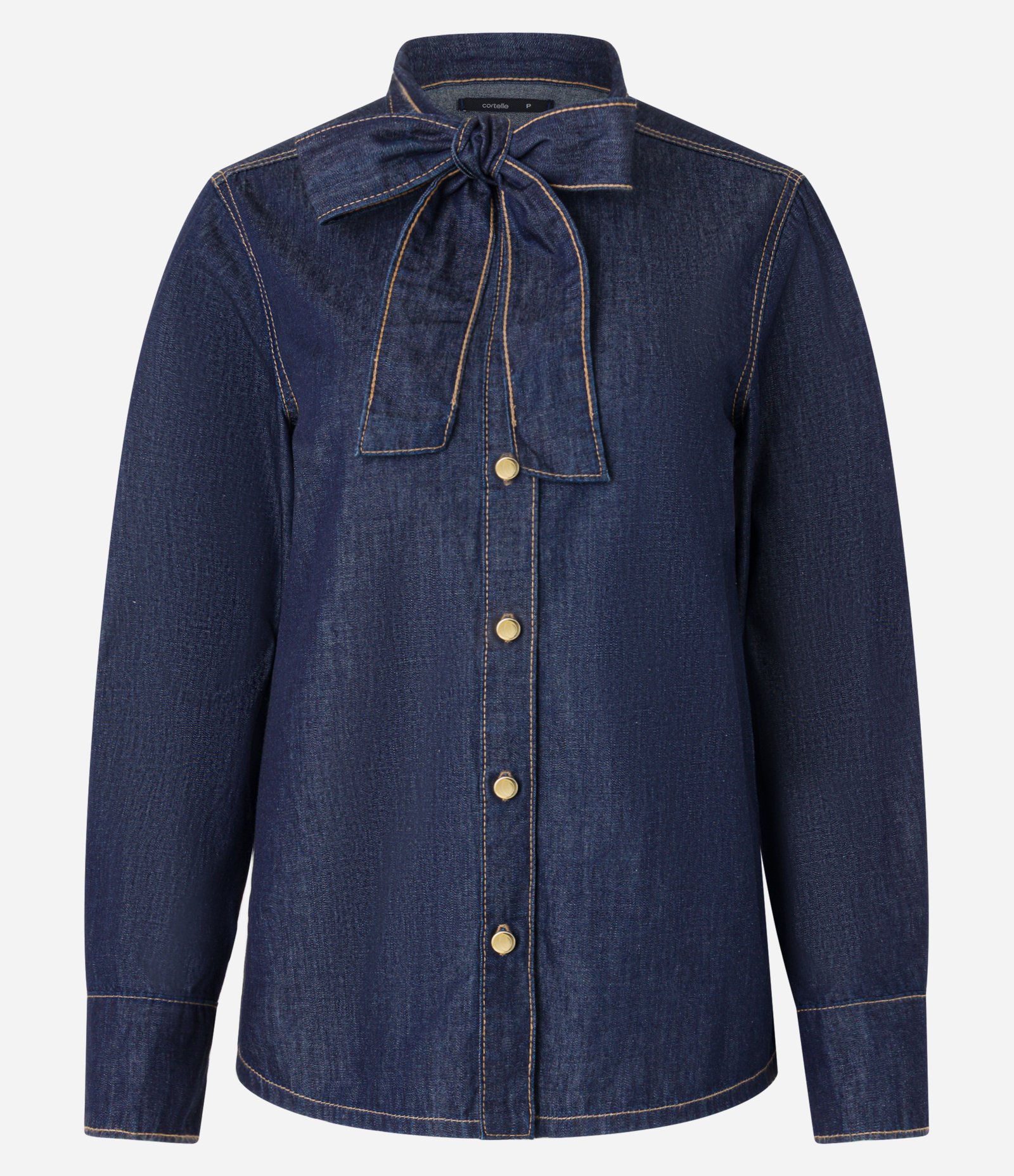Camisa em Jeans com Laço na Gola e Botões Azul 5
