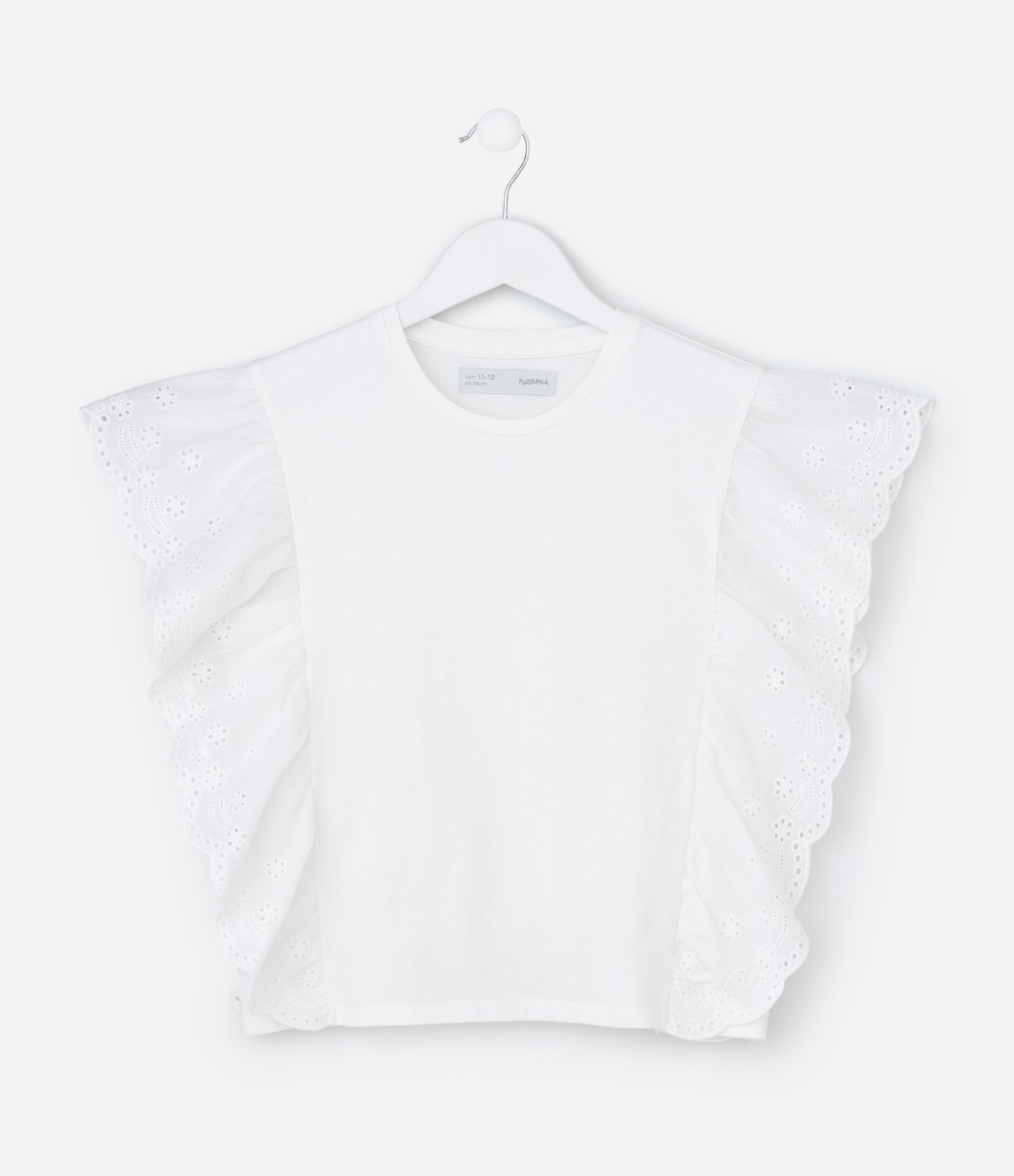 Blusa Infantil em Cotton com Babado Broderie - Tam 5 a 14 Anos Branco 1