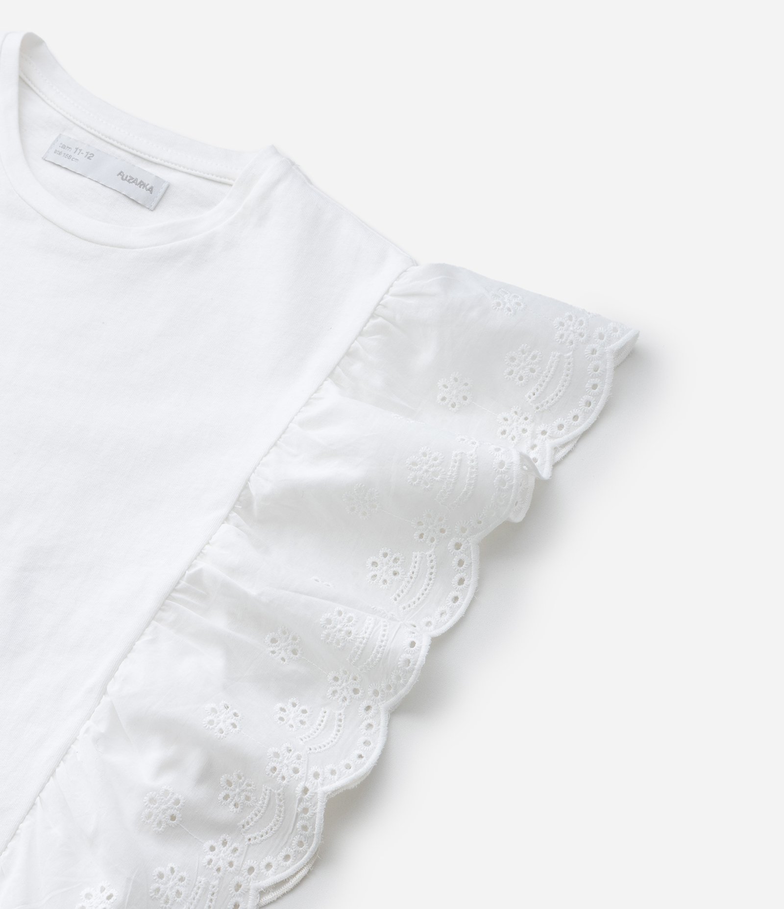 Blusa Infantil em Cotton com Babado Broderie - Tam 5 a 14 Anos Branco 5