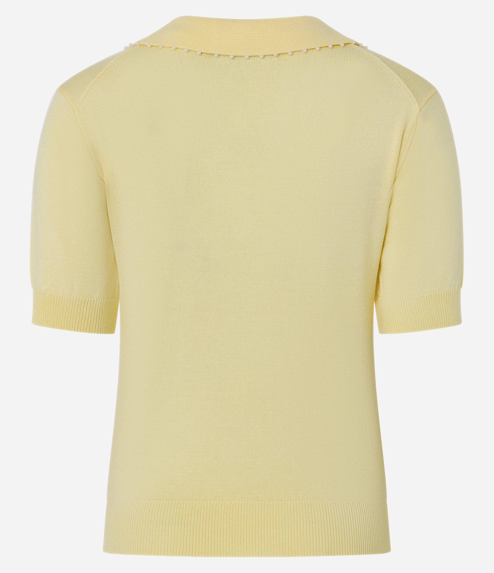Blusa Polo em Tricô com Mini Pérolas no Decote V Amarelo 10