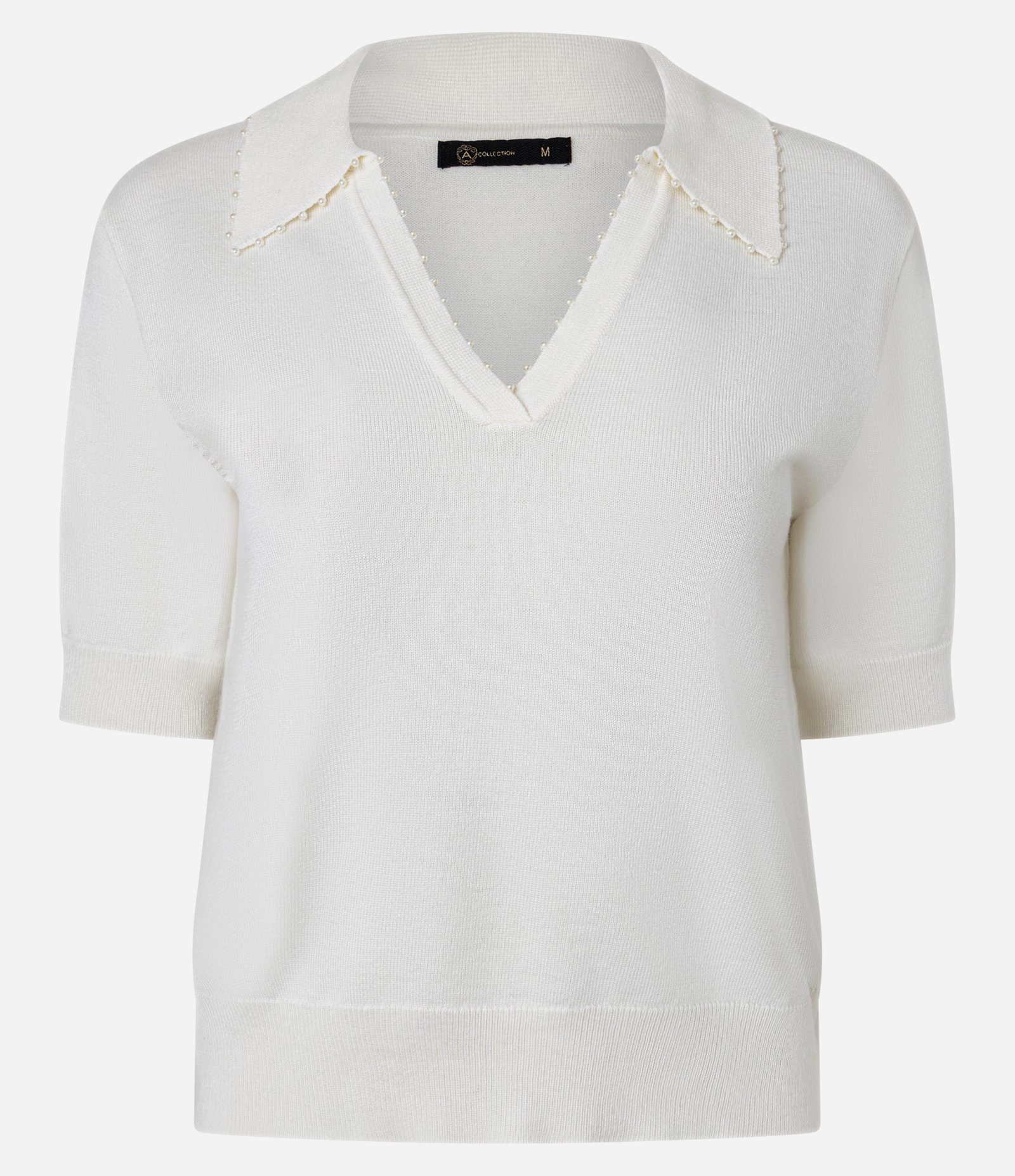 Blusa Polo em Tricô com Mini Pérolas no Decote V Off White 5