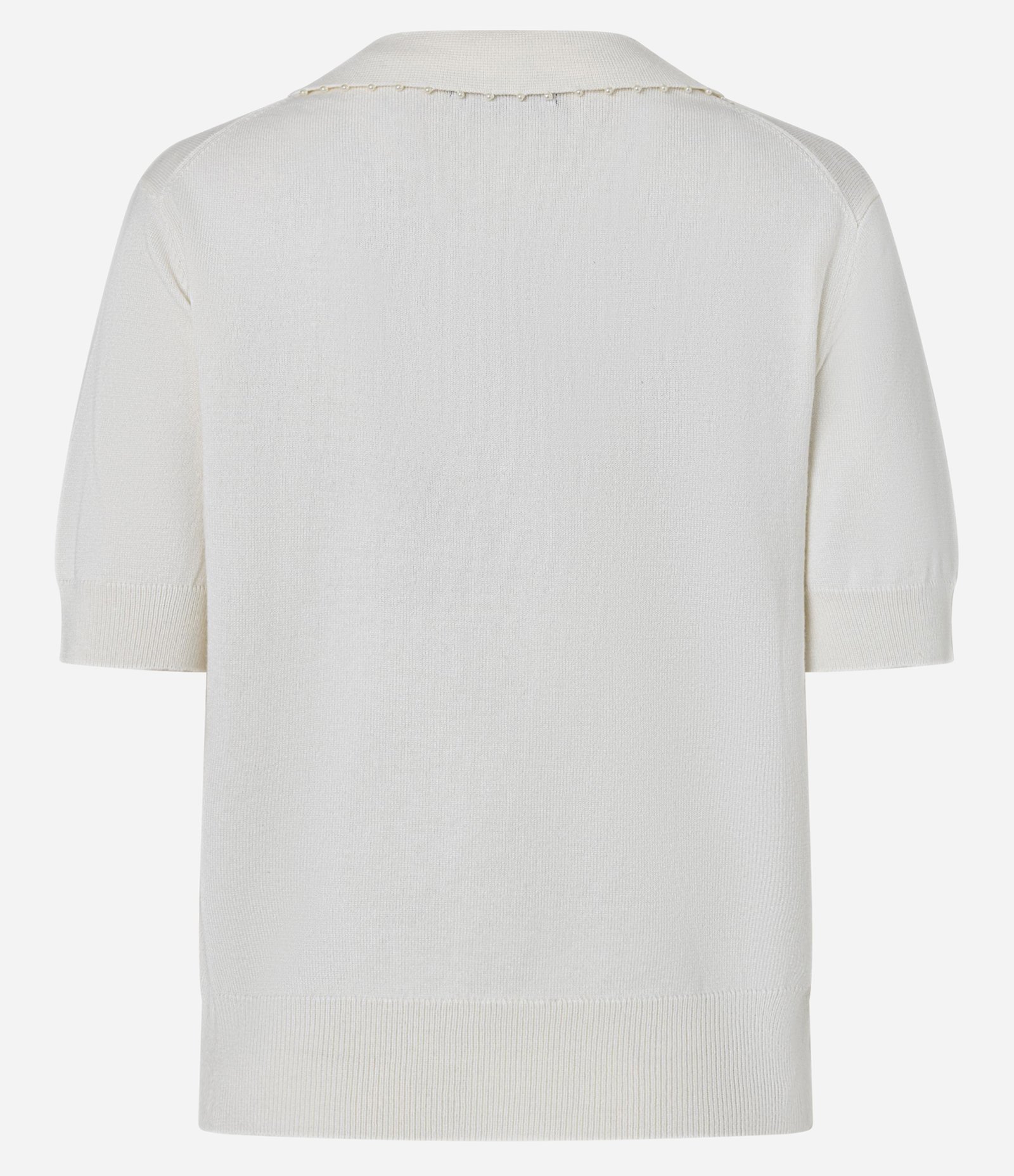 Blusa Polo em Tricô com Mini Pérolas no Decote V Off White 7