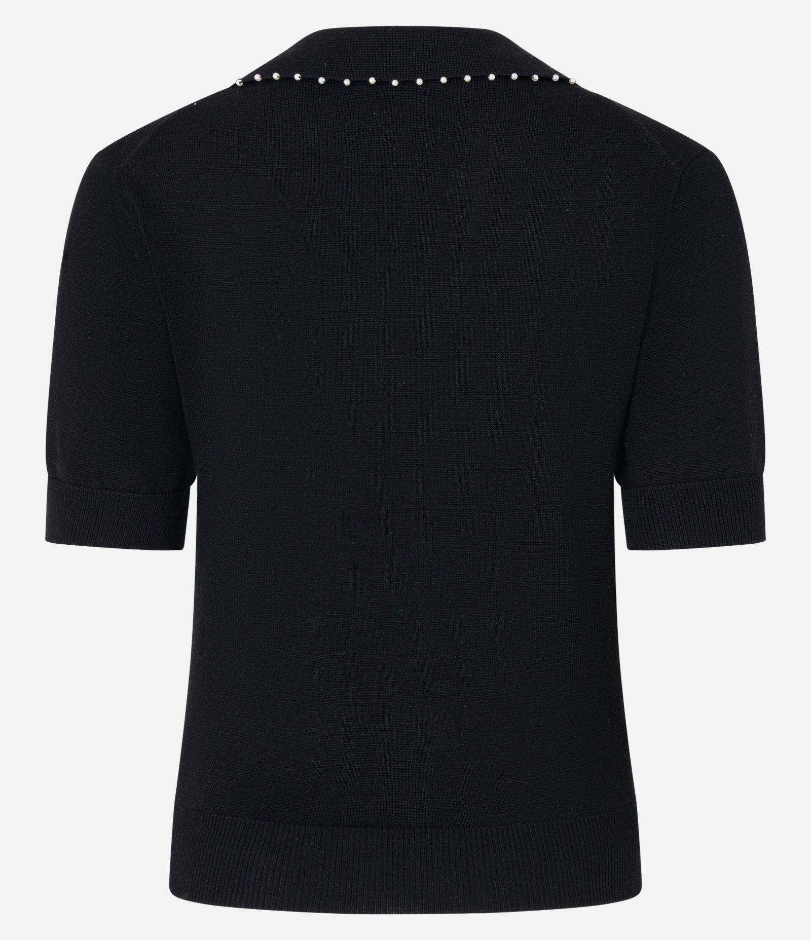Blusa Polo em Tricô com Mini Pérolas no Decote V Preto 3
