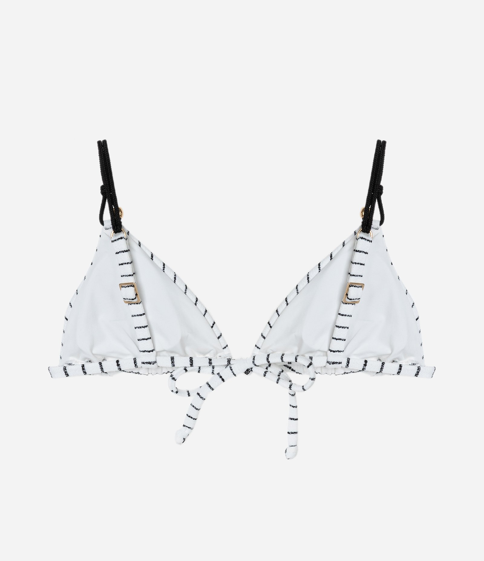 Biquíni Top Cortininha Canelado com Estampa Listrada e Alça de Cordinha Branco 6