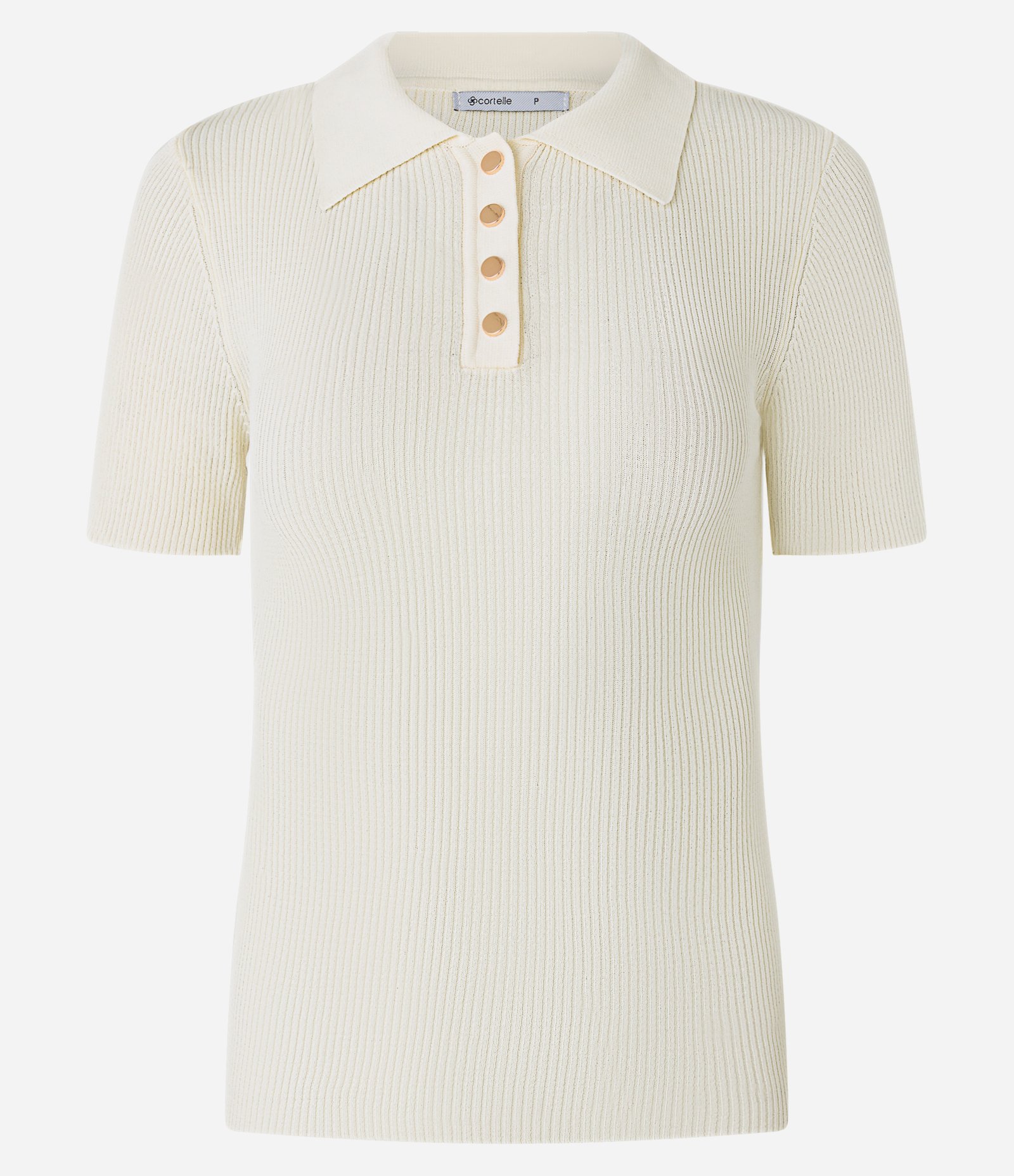 Blusa Canelada em Tricô com Gola Polo Off White 5