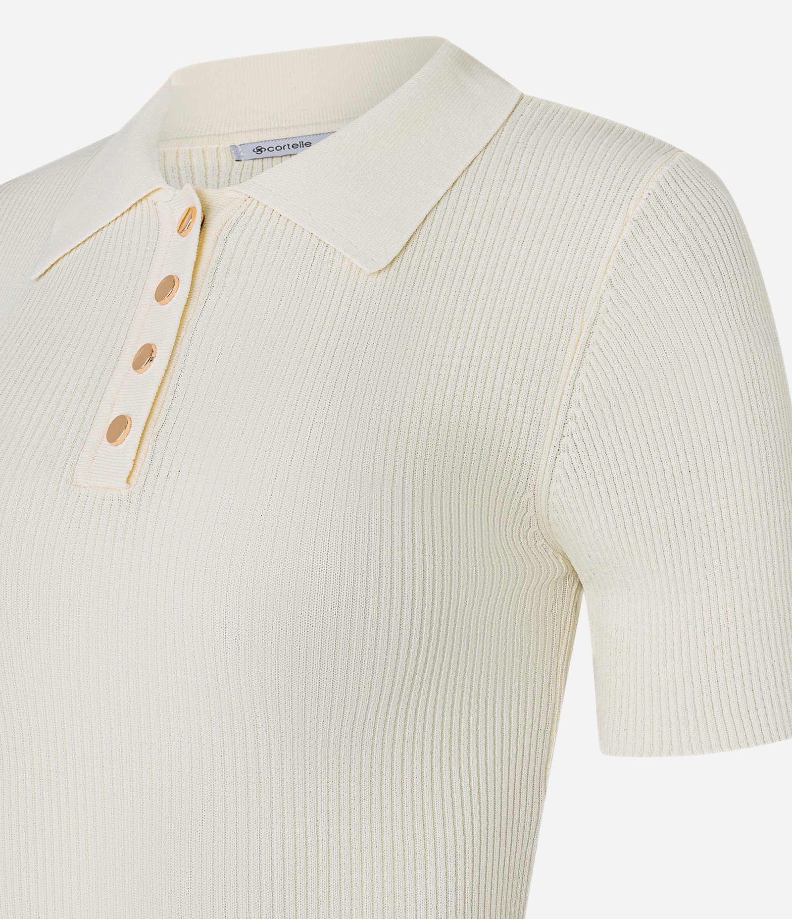 Blusa Canelada em Tricô com Gola Polo Off White 6