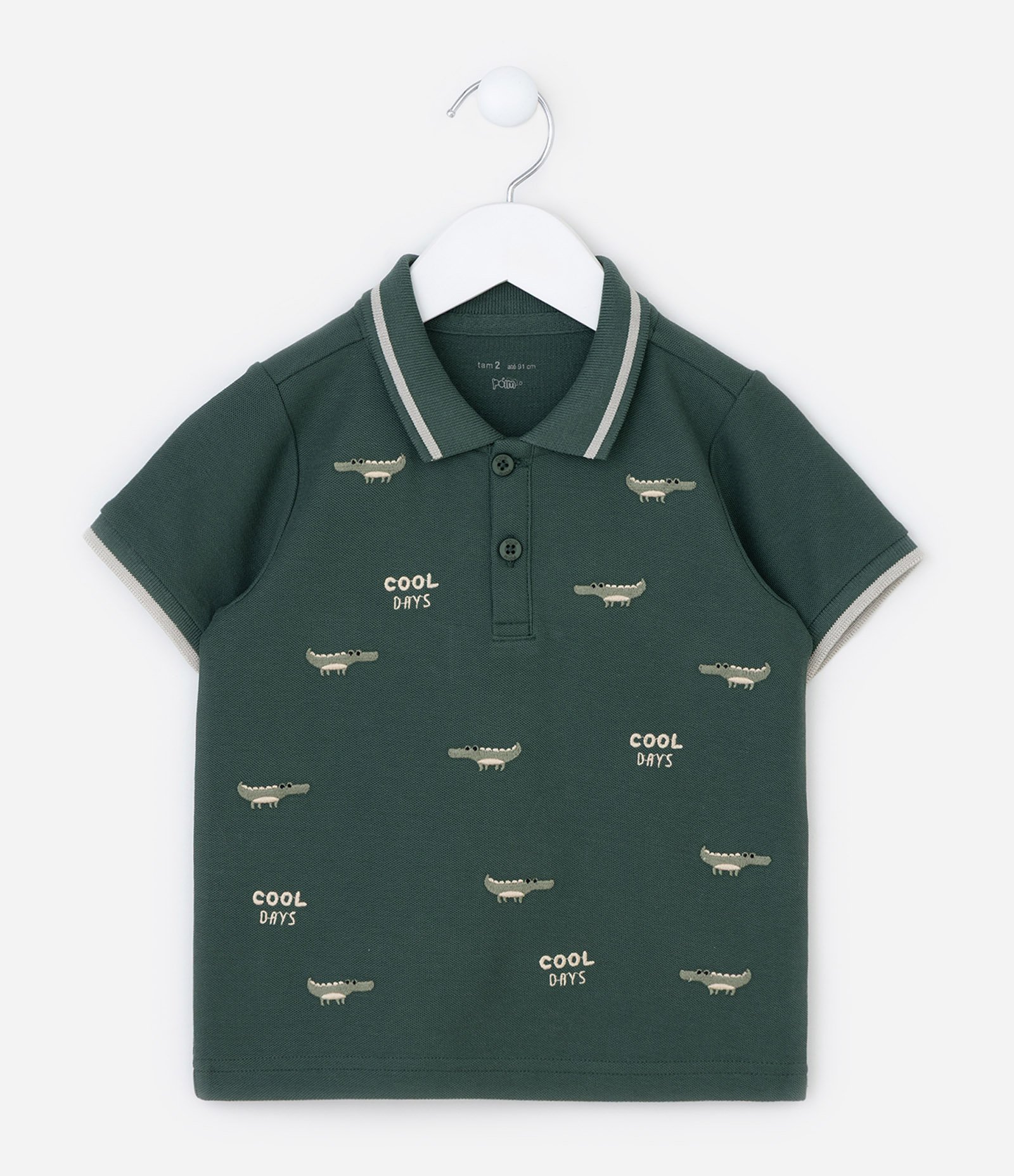 Conjunto Infantil em Piquet com Bordado Jacaré - Tam 1 a 6 Anos Verde/Bege 3