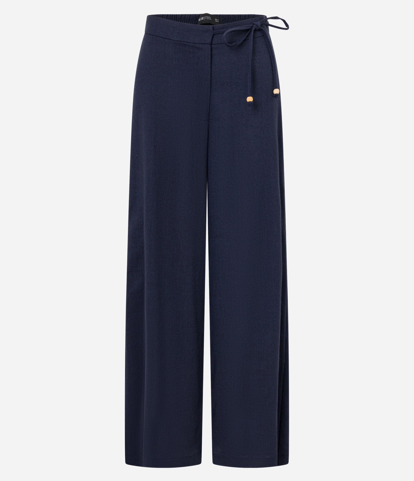 Calça Reta em Viscose e Linho com Amarração Lateral Azul Escuro 6