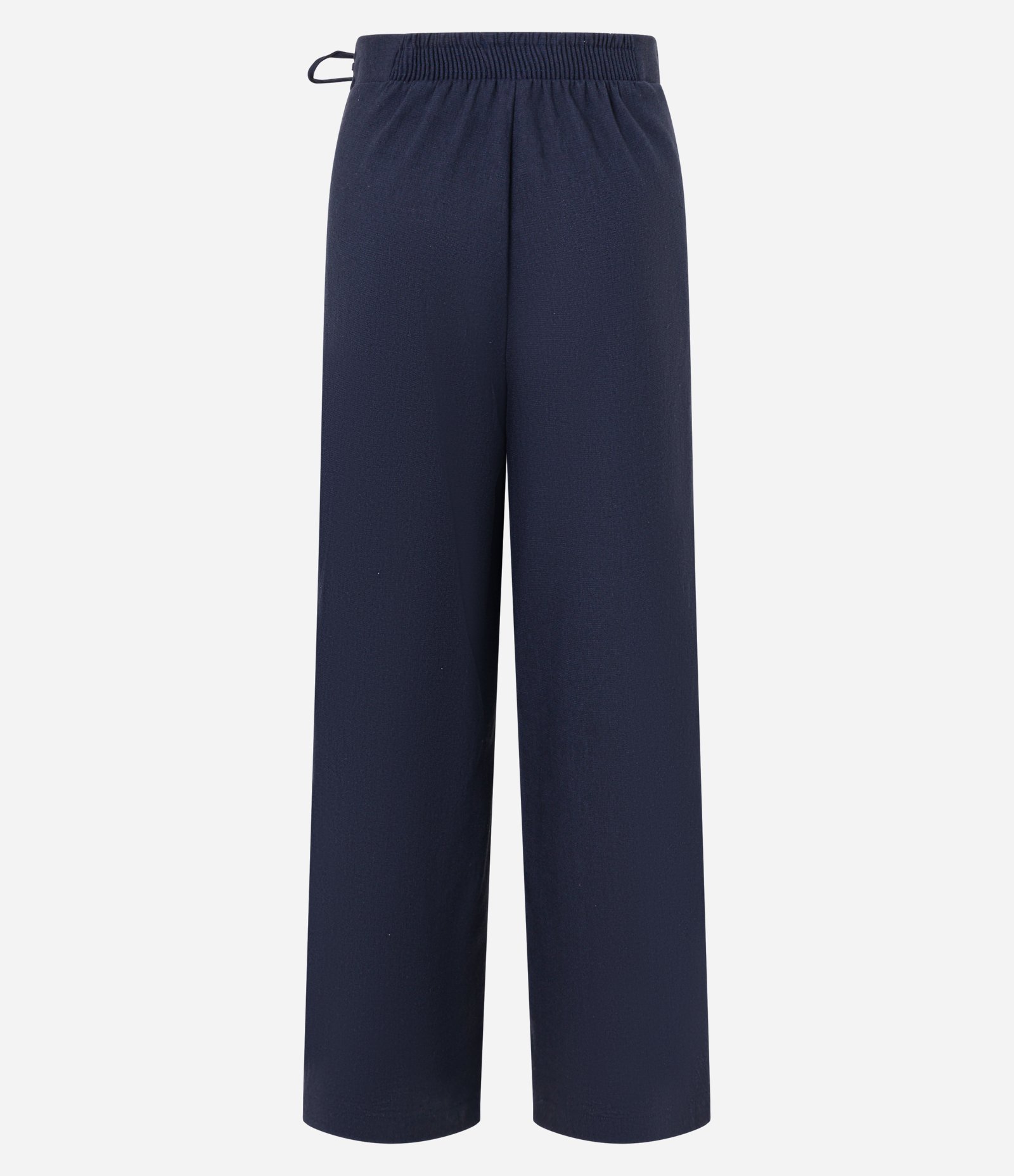 Calça Reta em Viscose e Linho com Amarração Lateral Azul Escuro 7