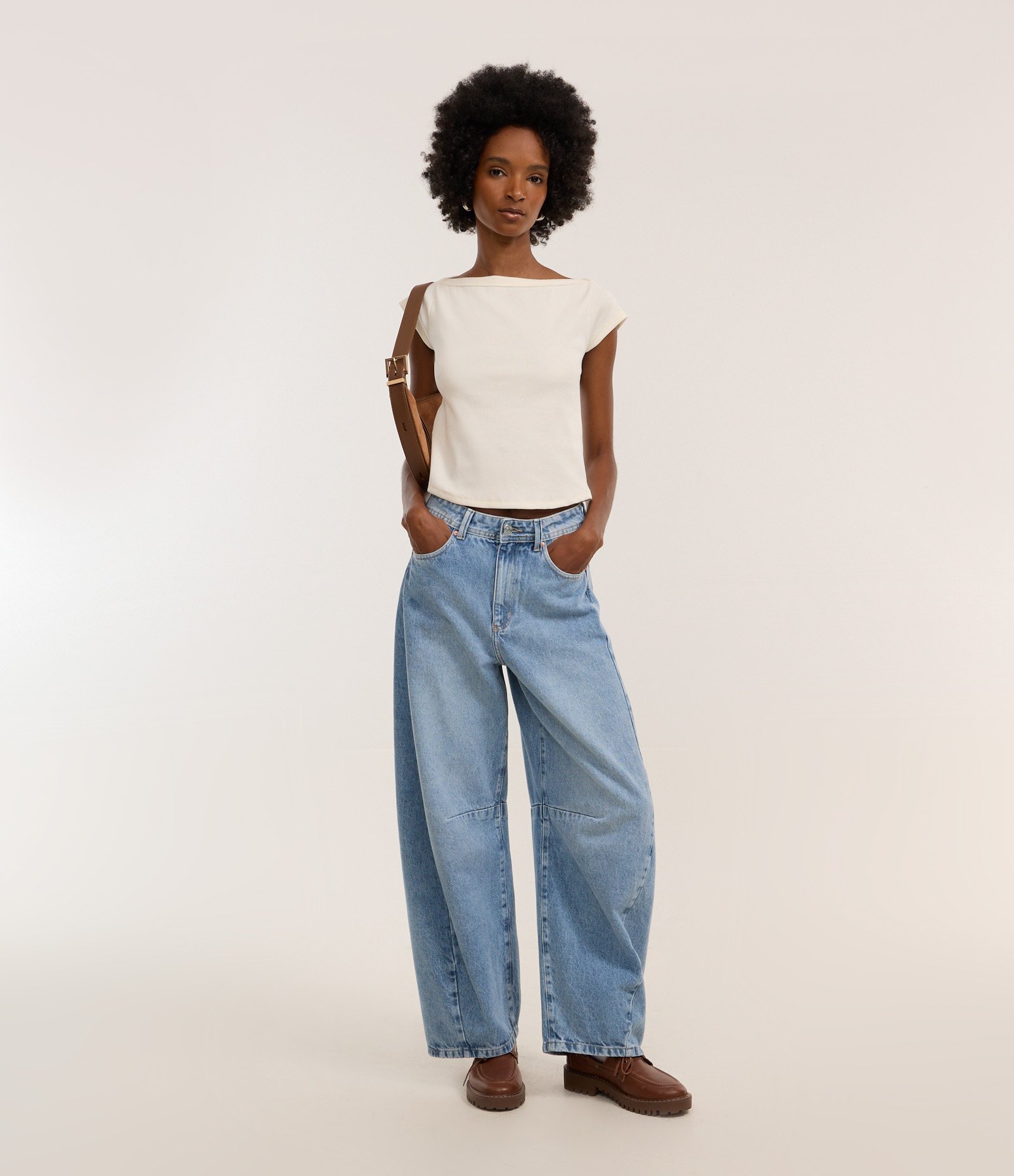 Calça Barrel em Jeans Marmorizado Azul 1