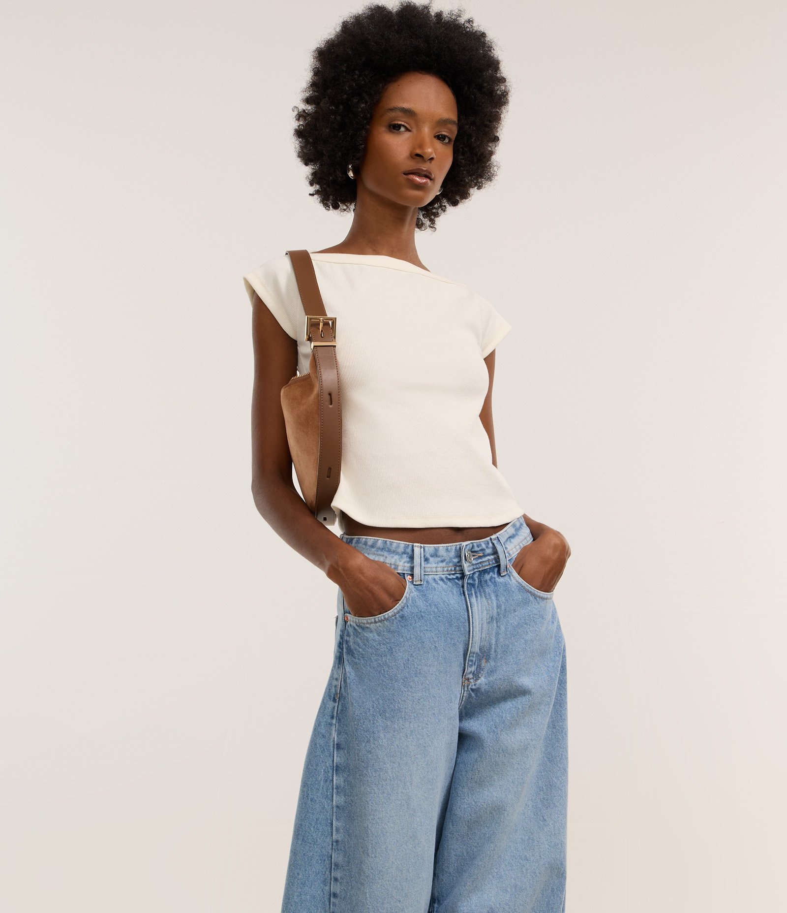 Calça Barrel em Jeans Marmorizado Azul 2