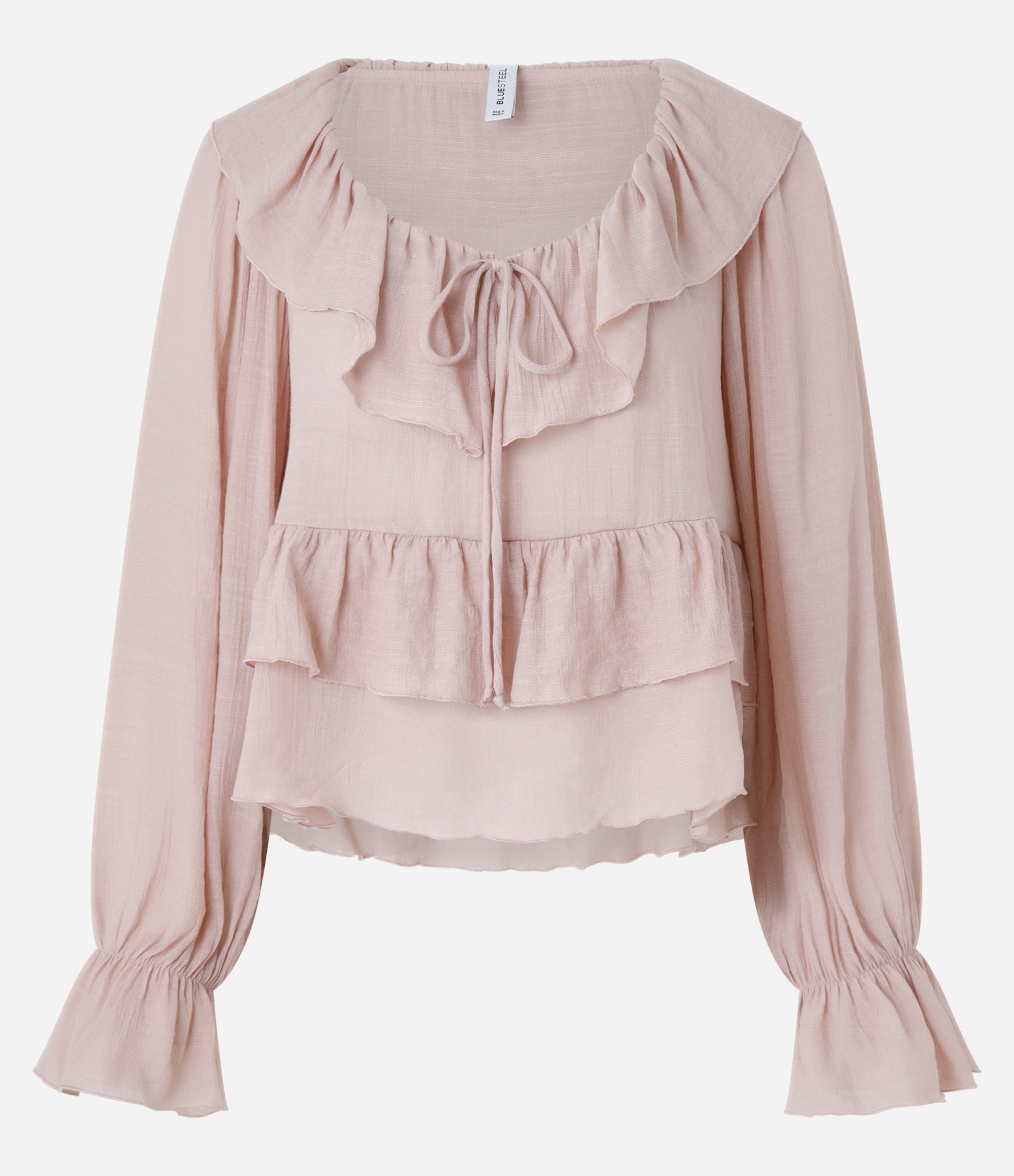 Blusa Bata em Chiffon com Amarração e Babados Rosa 6