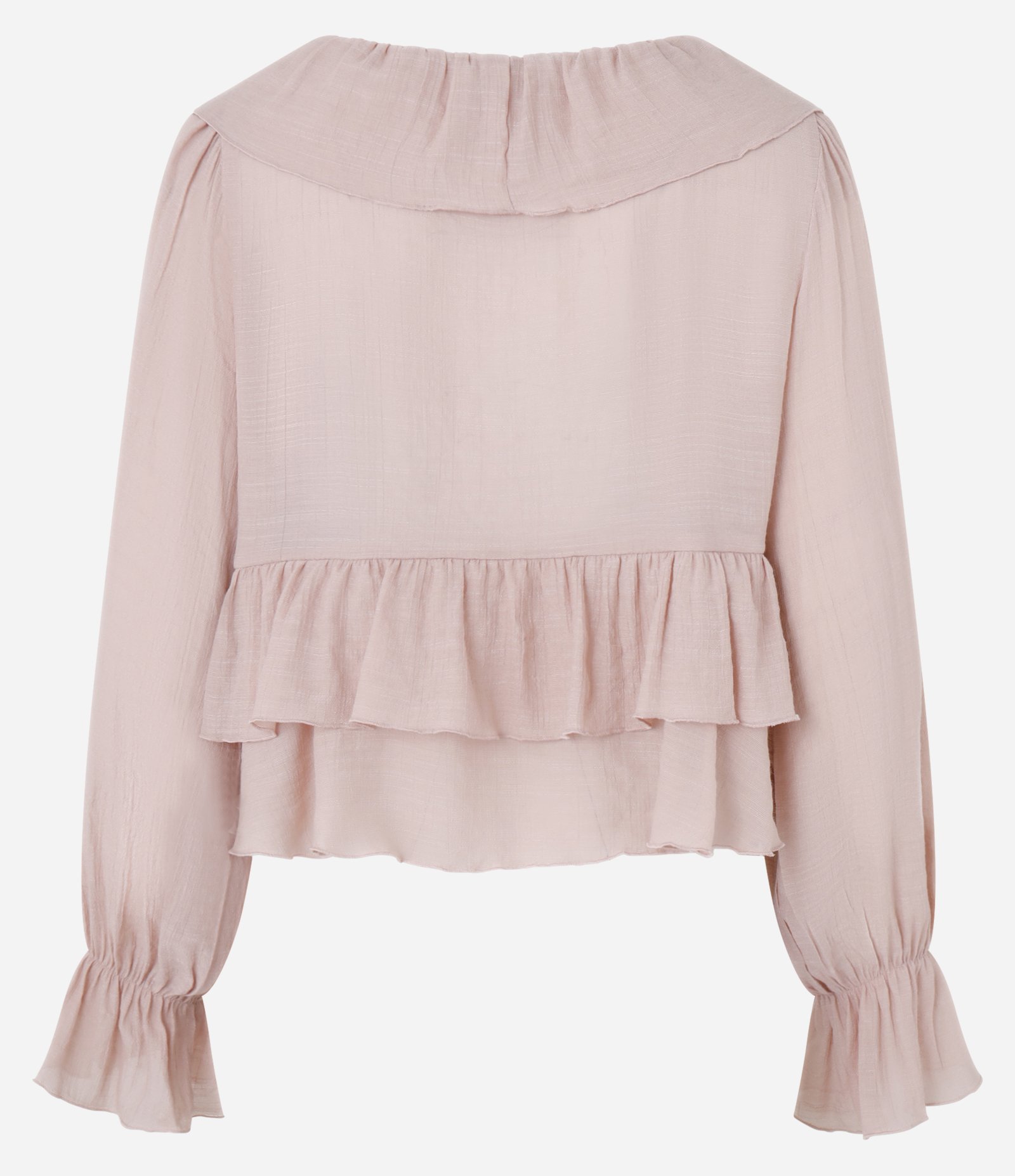 Blusa Bata em Chiffon com Amarração e Babados Rosa 7