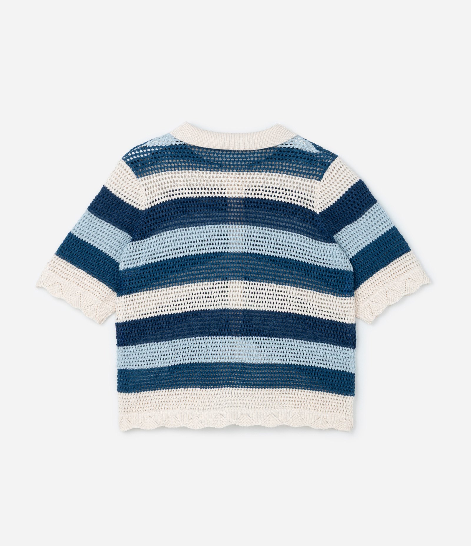 Blusa Efeito Crochê Listrada com Botões Curve & Plus Size Azu/Branco 5