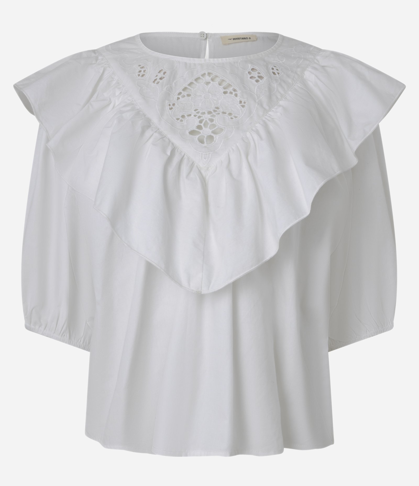 Blusa em Tricoline com Detalhe de Laise e Mangas Bufantes Branco 5