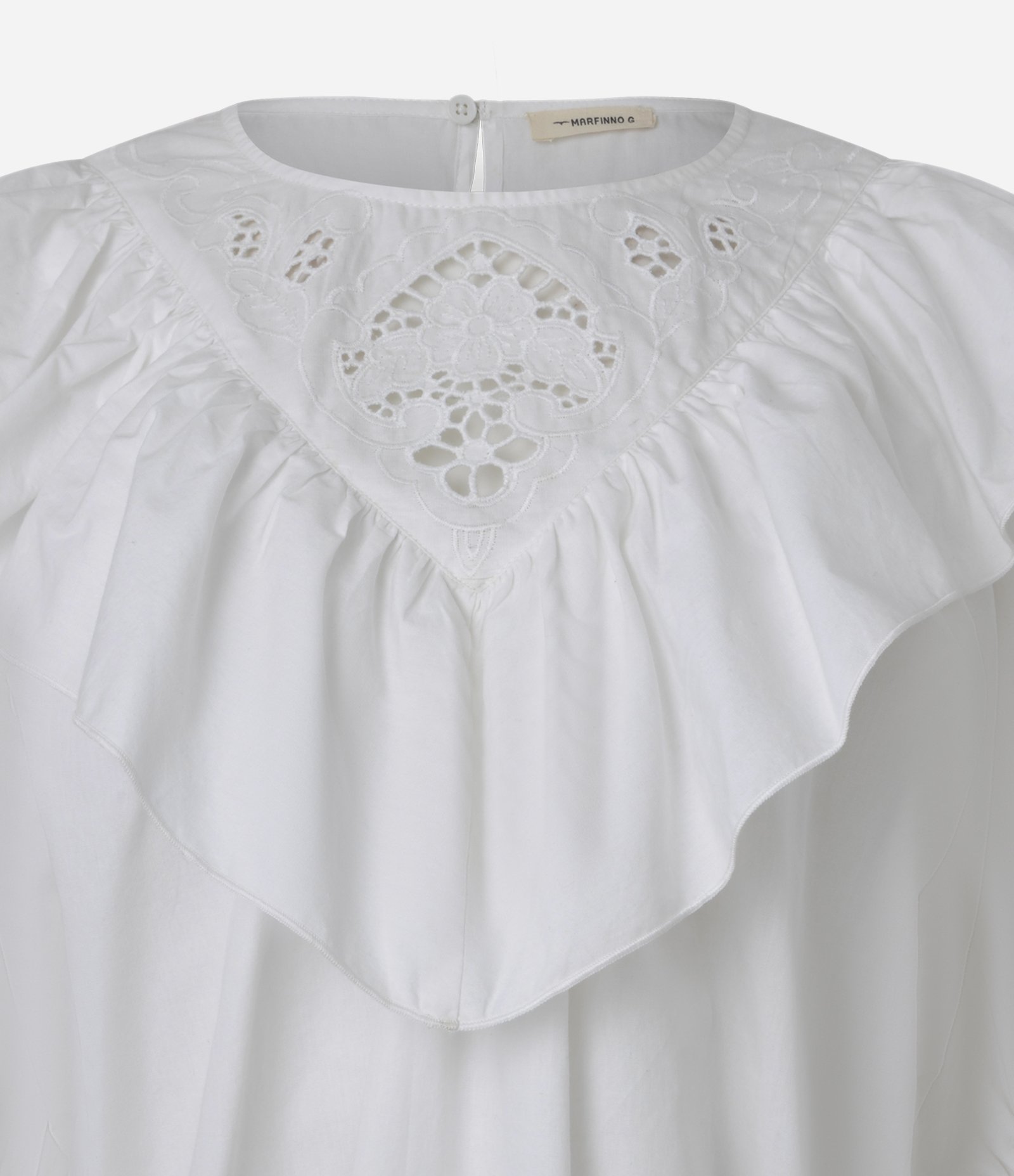 Blusa em Tricoline com Detalhe de Laise e Mangas Bufantes Branco 6
