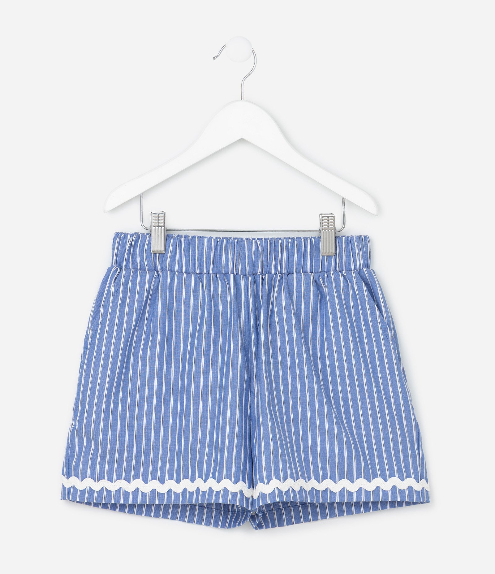 Short Infantil em Tricoline com Estampa de Listras Fio Tinto - Tam 5 a 14 Anos Azul 2
