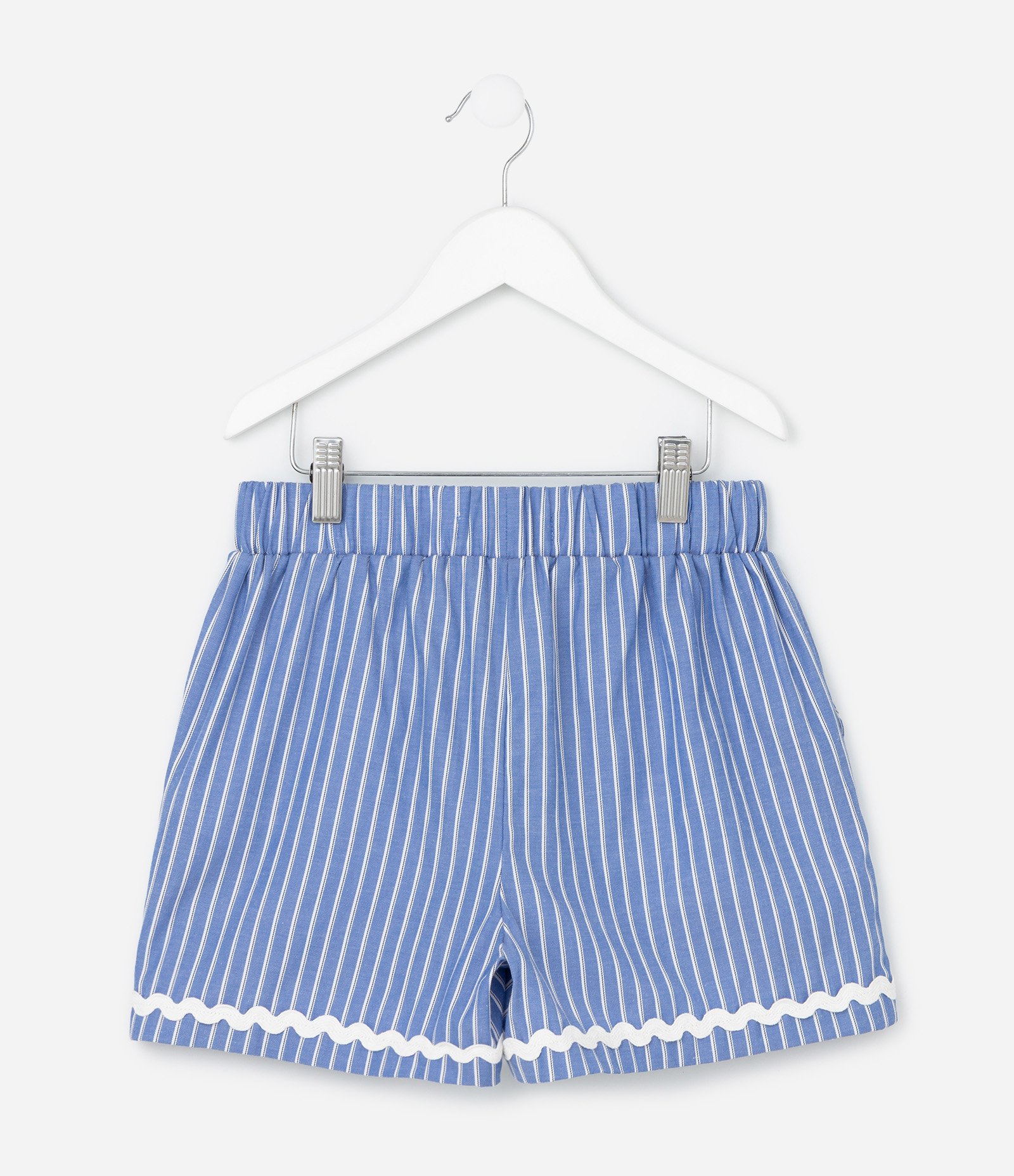 Short Infantil em Tricoline com Estampa de Listras Fio Tinto - Tam 5 a 14 Anos Azul 3