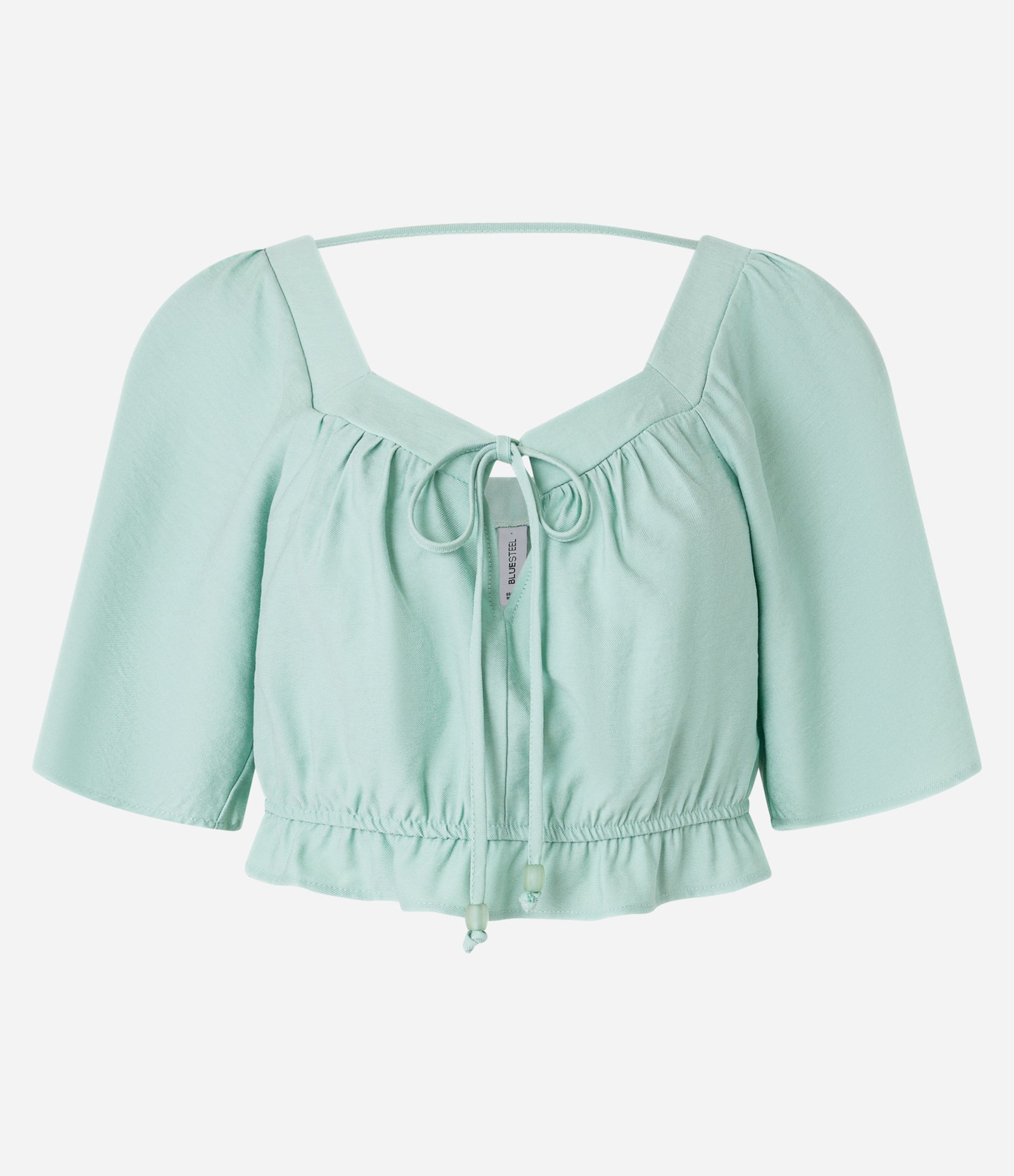 Blusa Cropped em Viscose com Amarração e Manga Godê Verde 7
