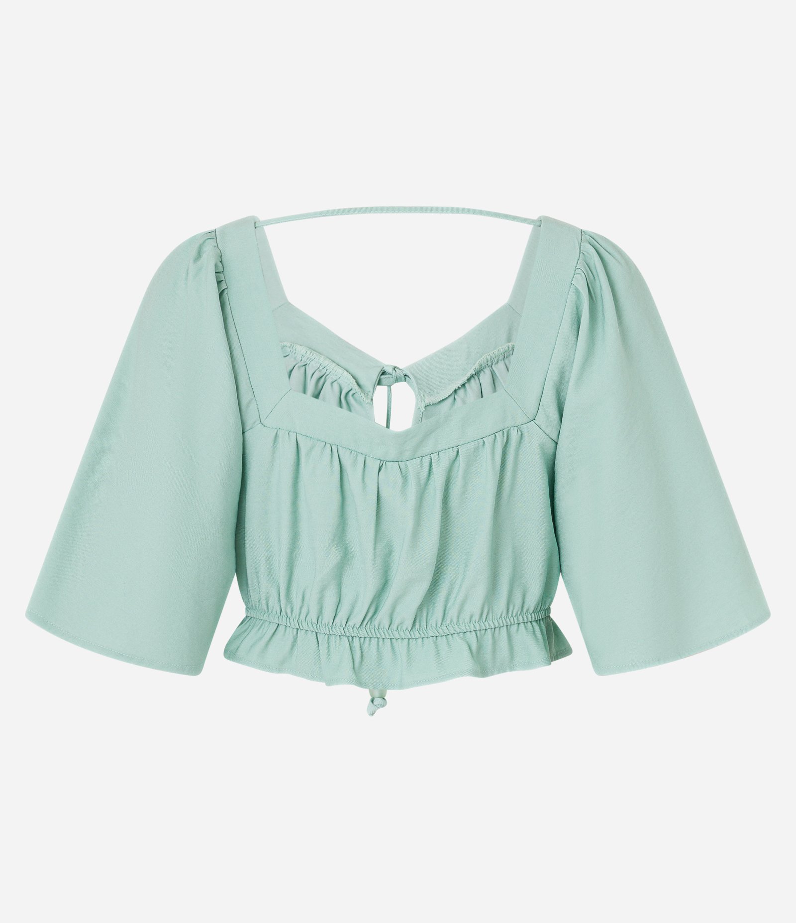 Blusa Cropped em Viscose com Amarração e Manga Godê Verde 8