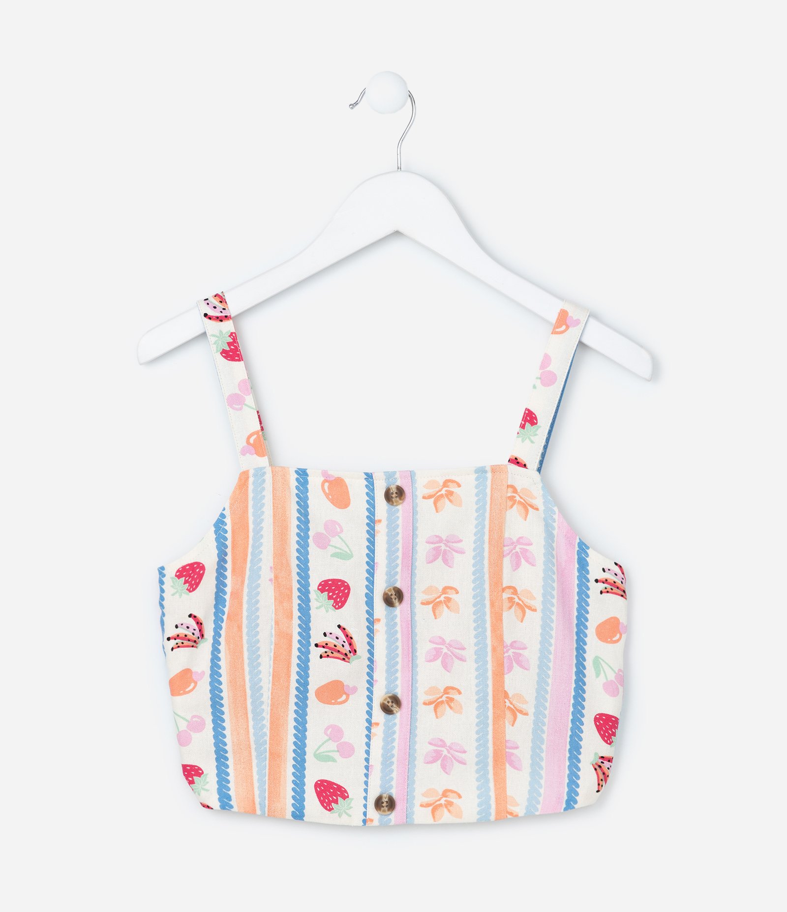 Blusa Infantil em Viscolinho com Estampa Listras e Frutas - Tam 5 a 14 Anos Multicores 2