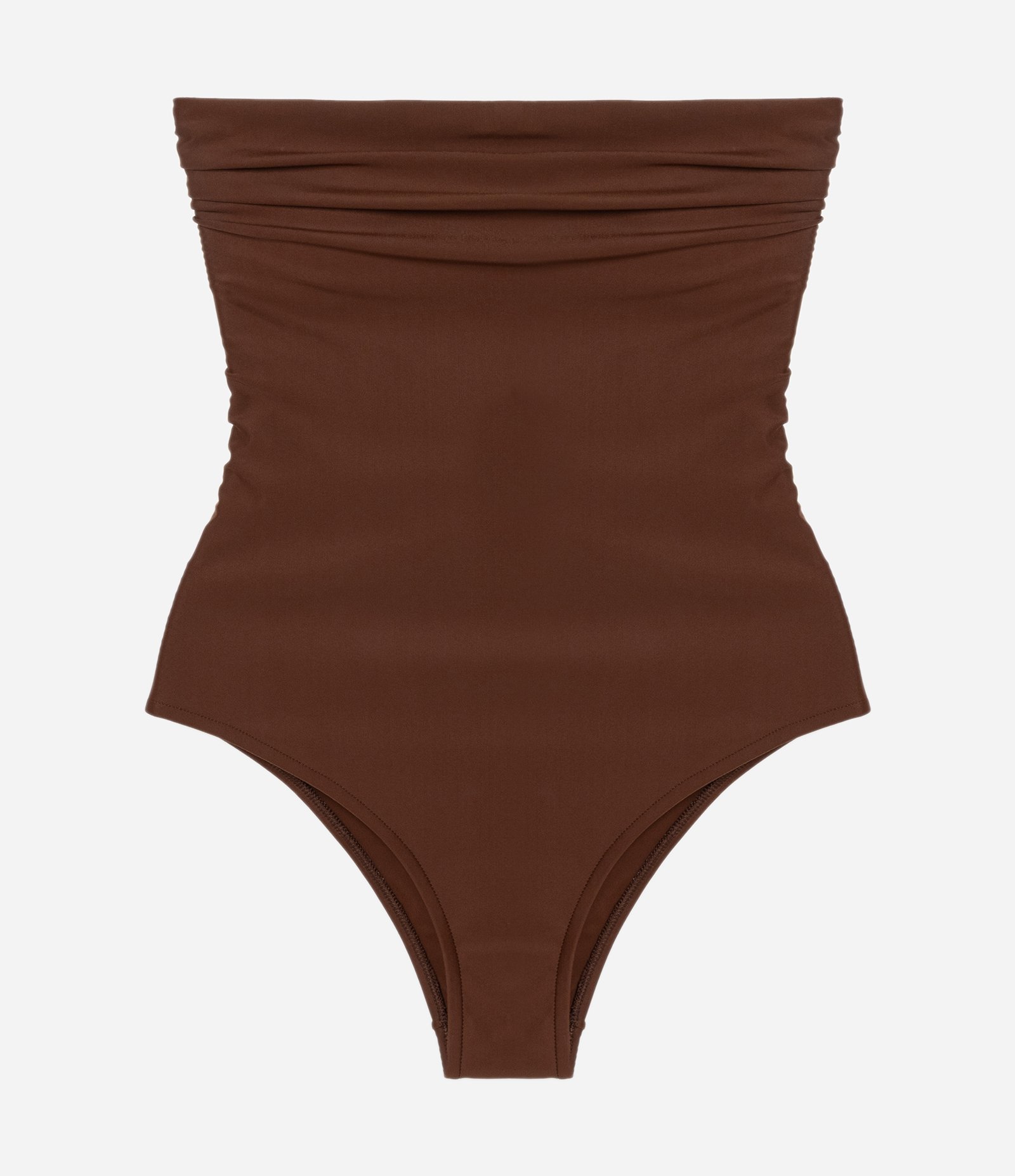 Maiô Sem Alça em Microfibra com Busto Drapeado Marrom 5