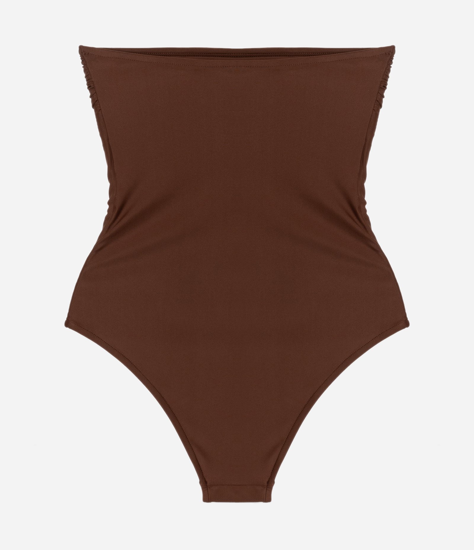 Maiô Sem Alça em Microfibra com Busto Drapeado Marrom 6