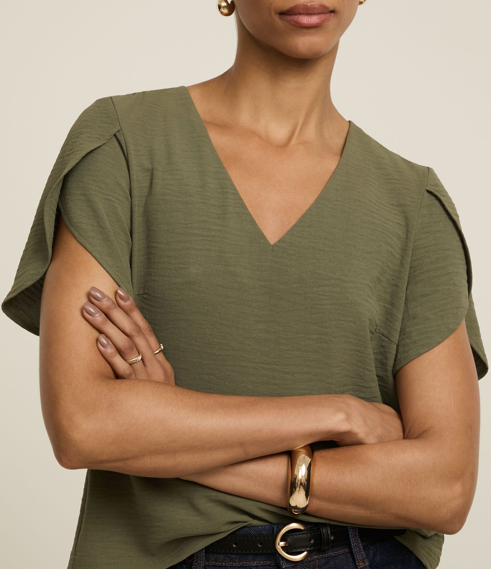 Blusa com Manga Tulipa e Efeito Airflow Verde Oliva 3