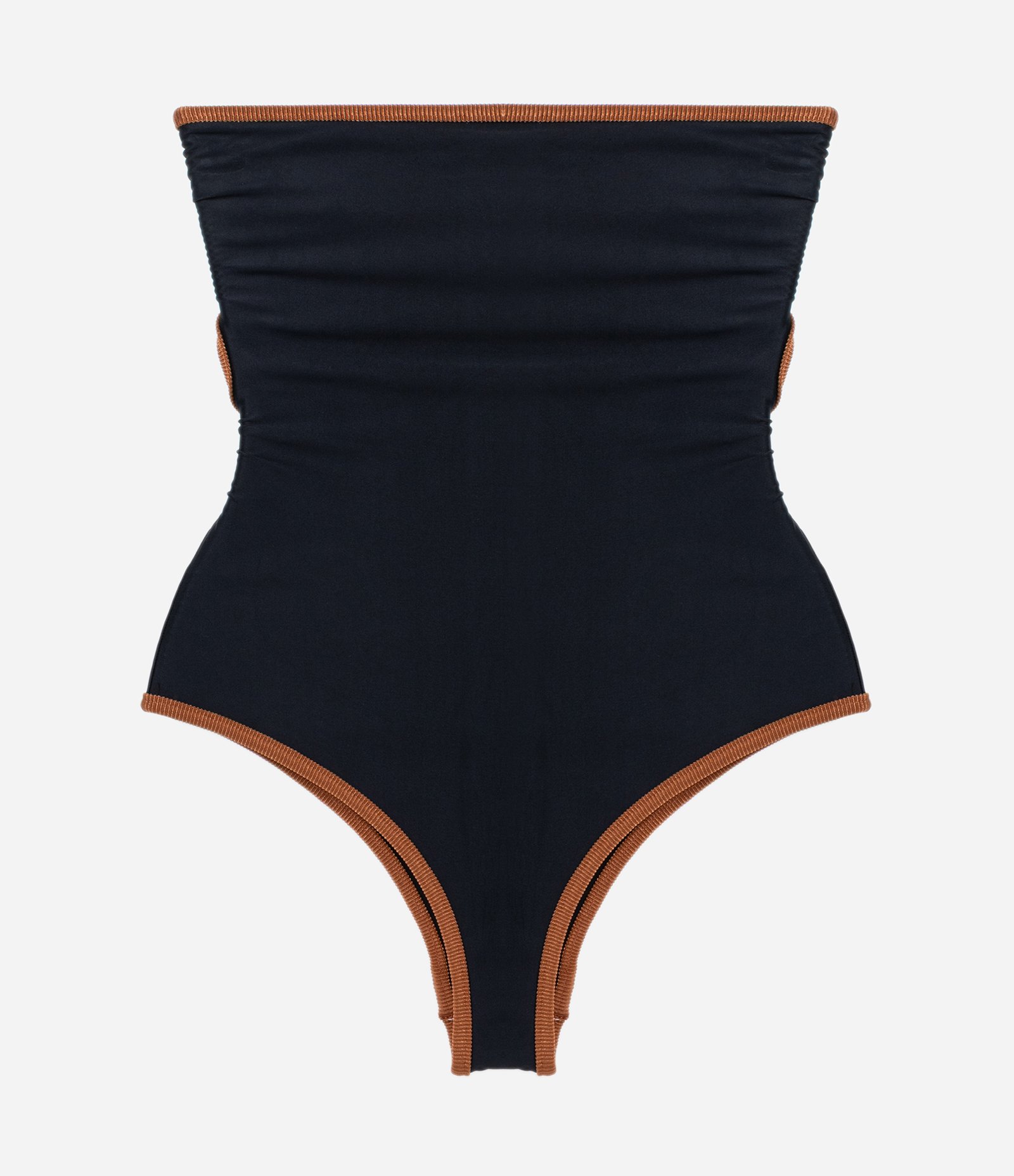 Maiô em Microfibra com Acabamento Contrastante e Costas Abertas Preto/Caramelo 5