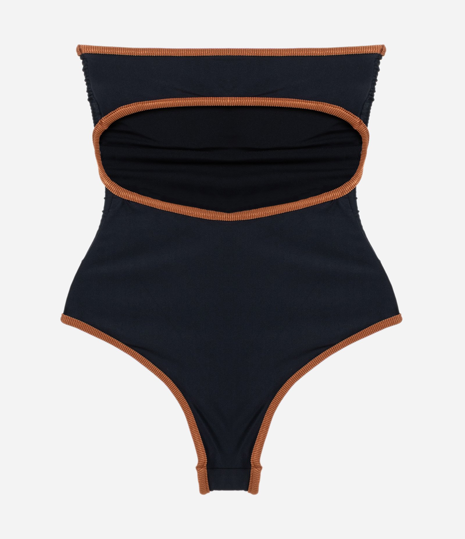 Maiô em Microfibra com Acabamento Contrastante e Costas Abertas Preto/Caramelo 6