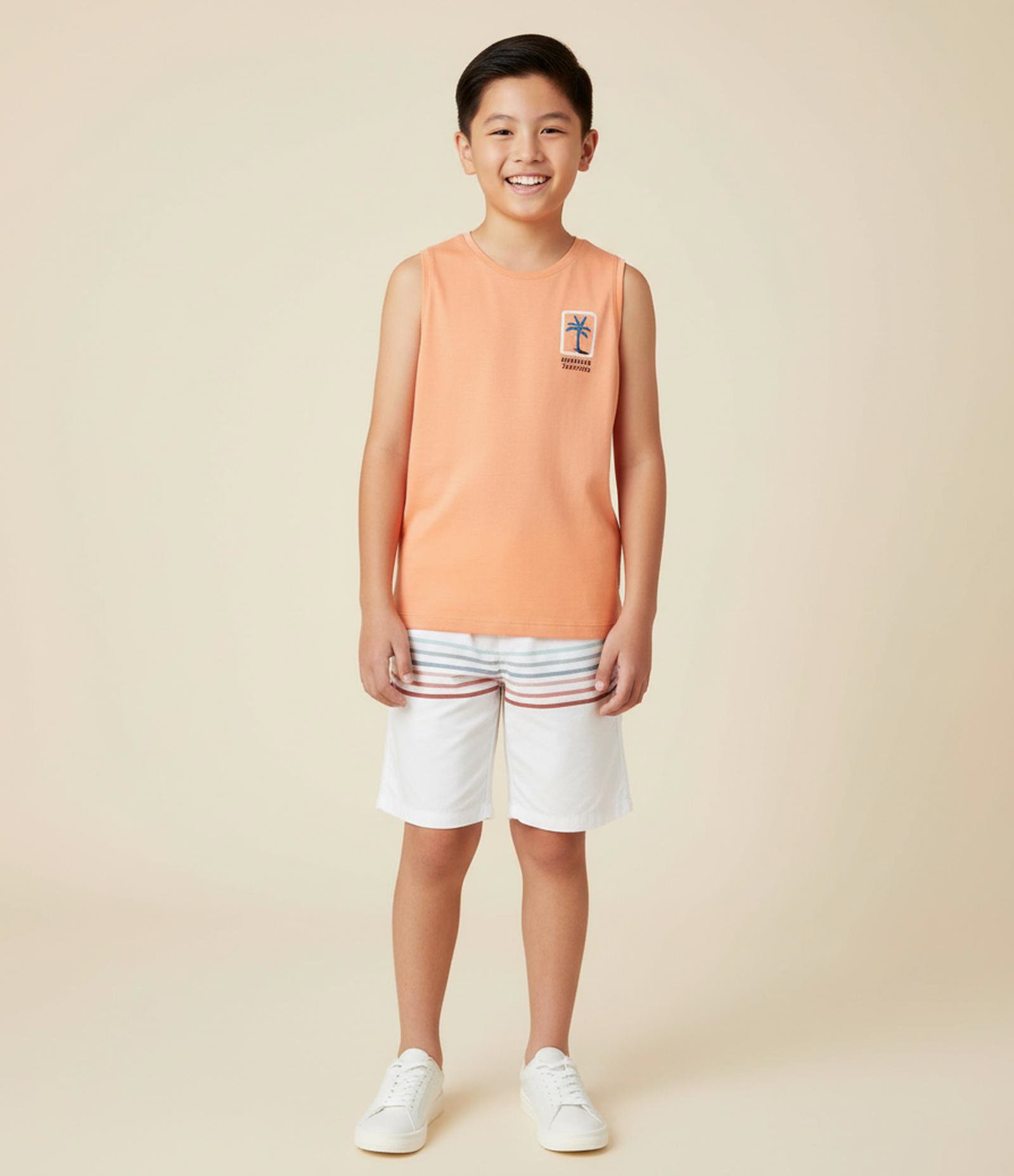 Bermuda Infantil com Listras Degradês - Tam 5 a 14 Anos Branco 1