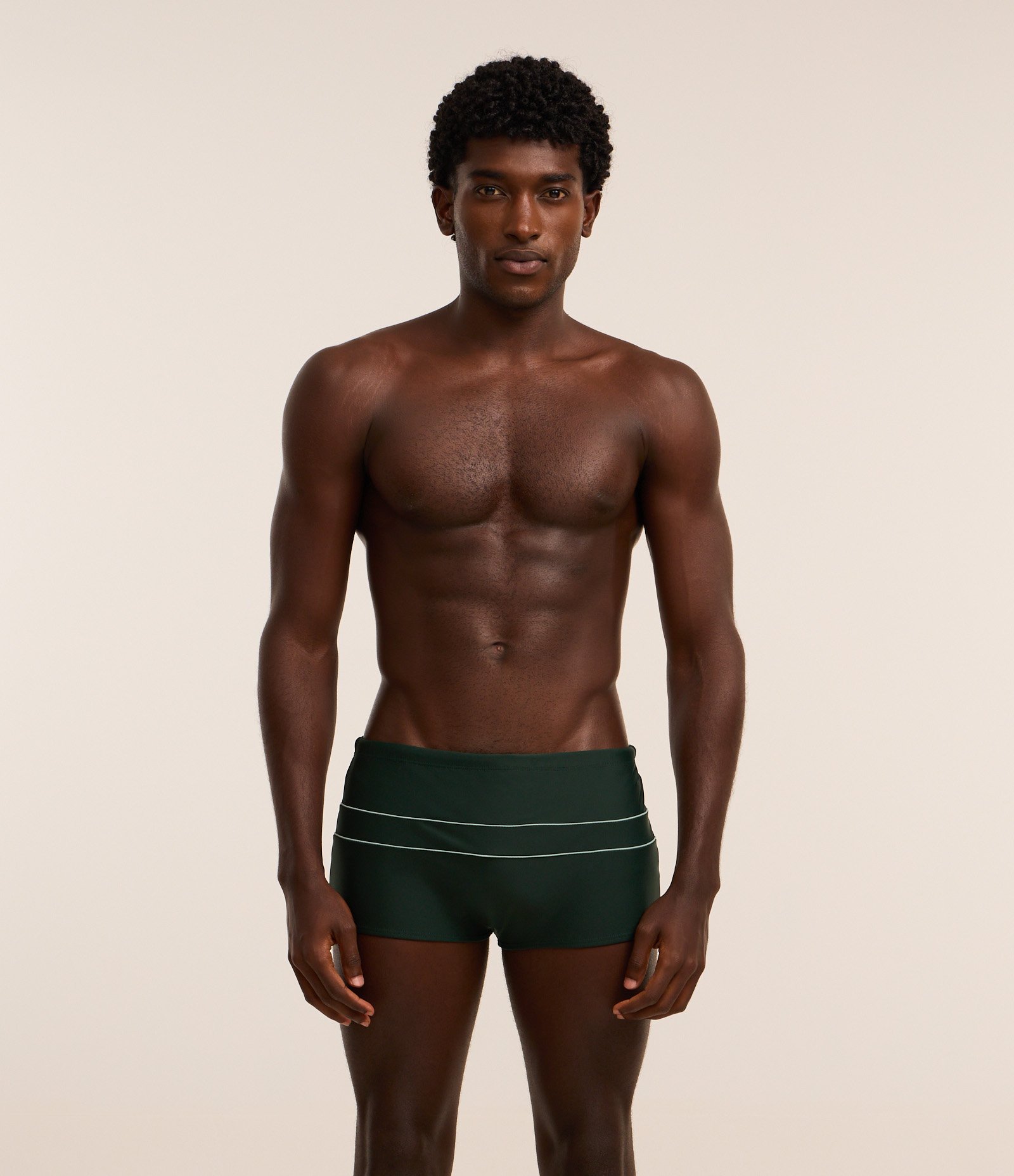 Sunga em Poliamida com Detalhe em Listras Horizontais Verde escuro 1