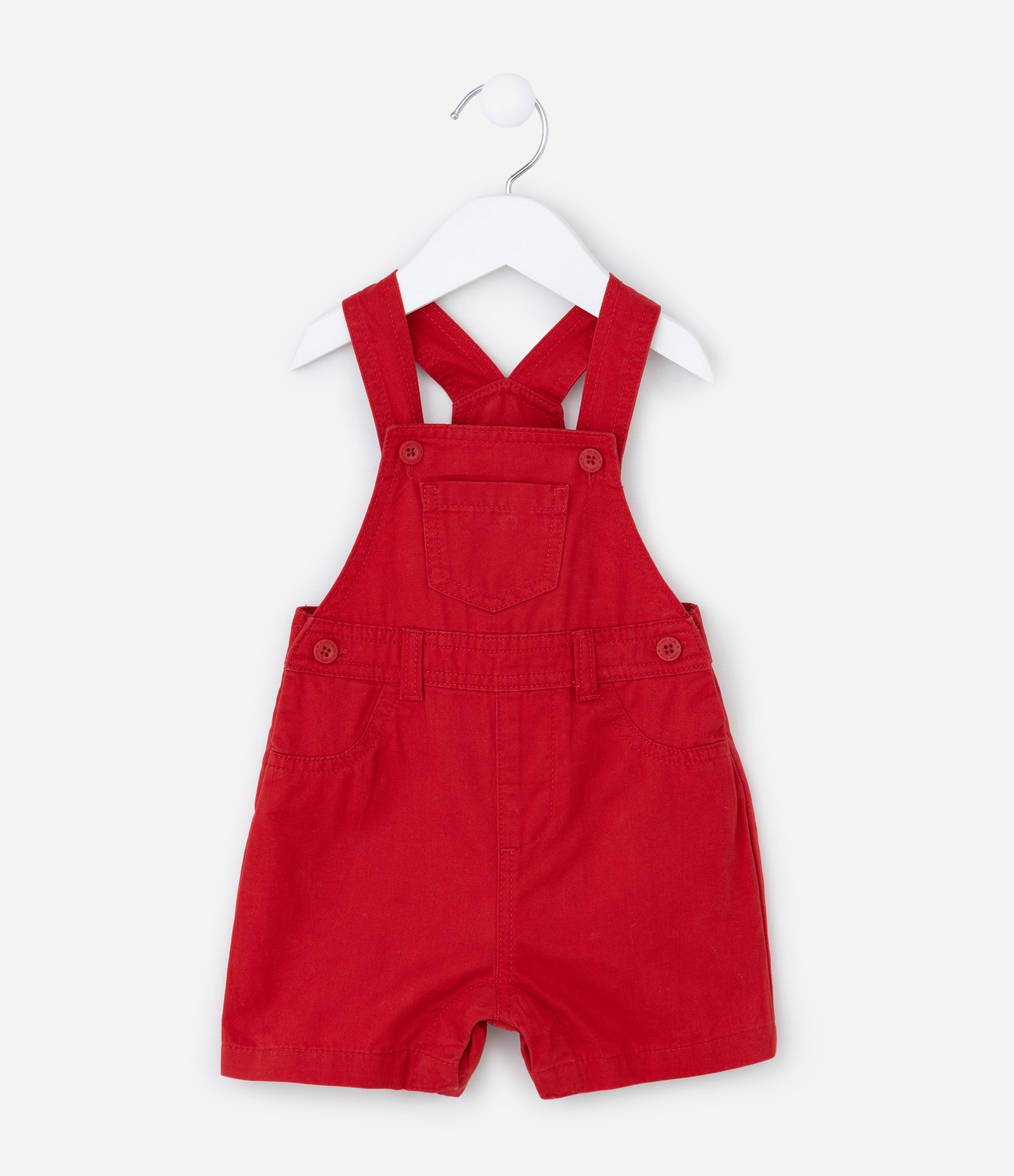 Jardineira Infantil em Sarja com Bolsos - Tam 0 a 18 Meses Vermelho 2