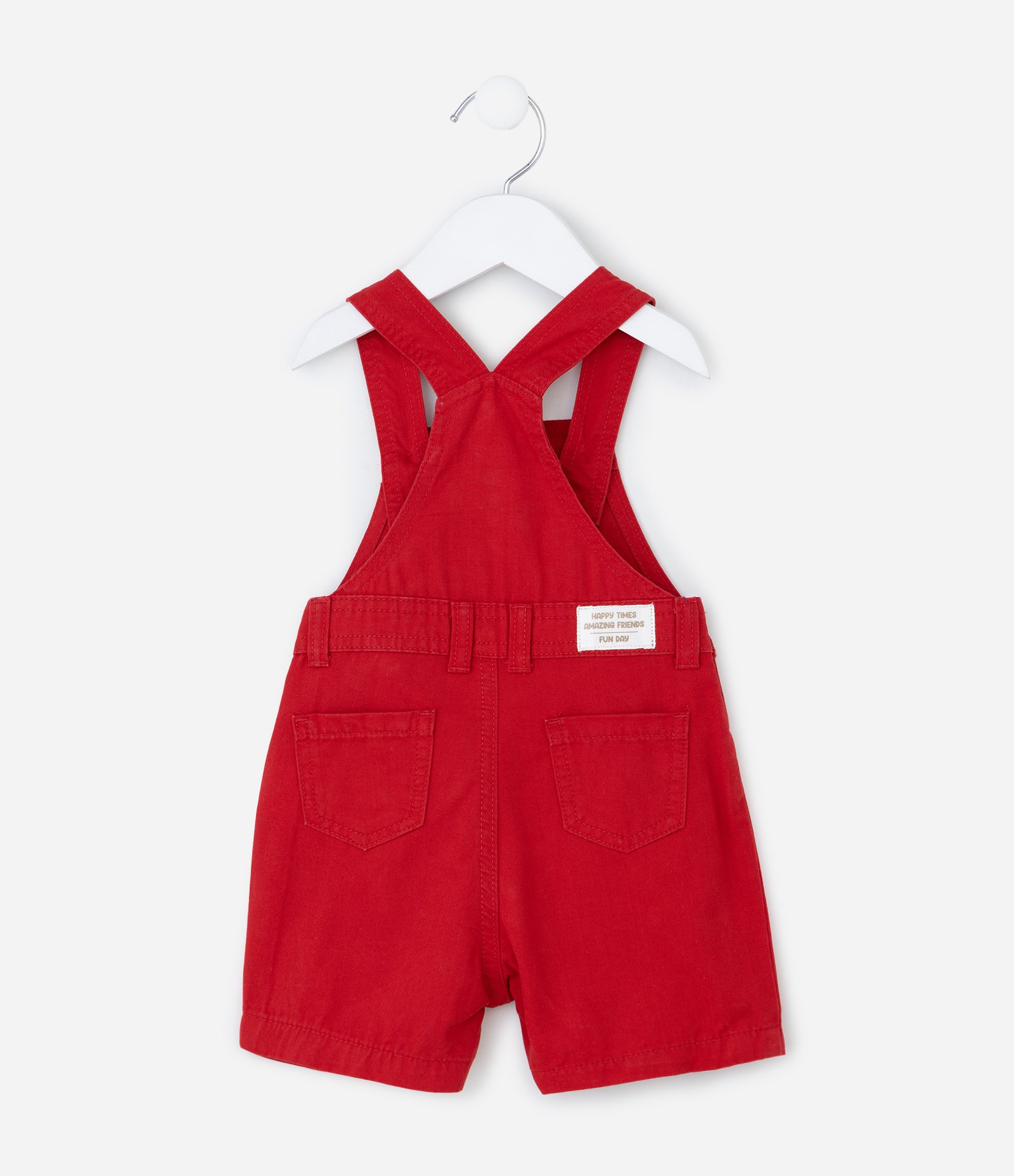 Jardineira Infantil em Sarja com Bolsos - Tam 0 a 18 Meses Vermelho 3