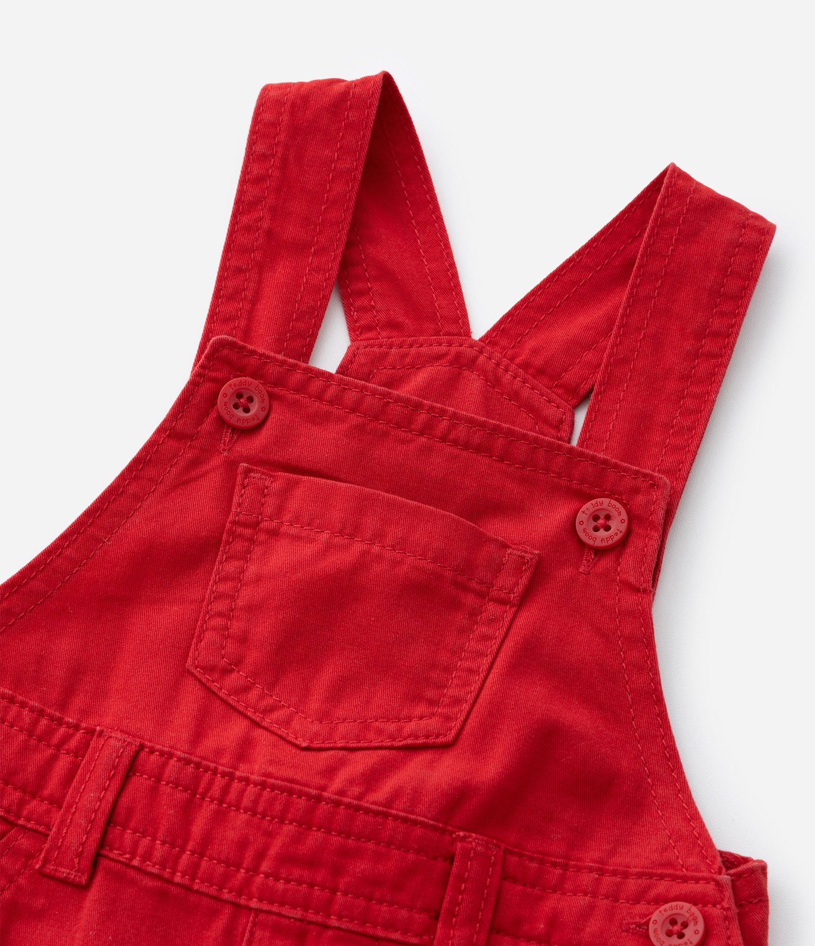 Jardineira Infantil em Sarja com Bolsos - Tam 0 a 18 Meses Vermelho 6