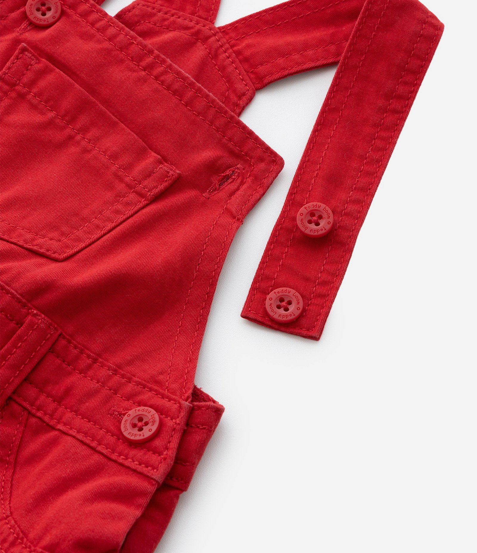 Jardineira Infantil em Sarja com Bolsos - Tam 0 a 18 Meses Vermelho 7