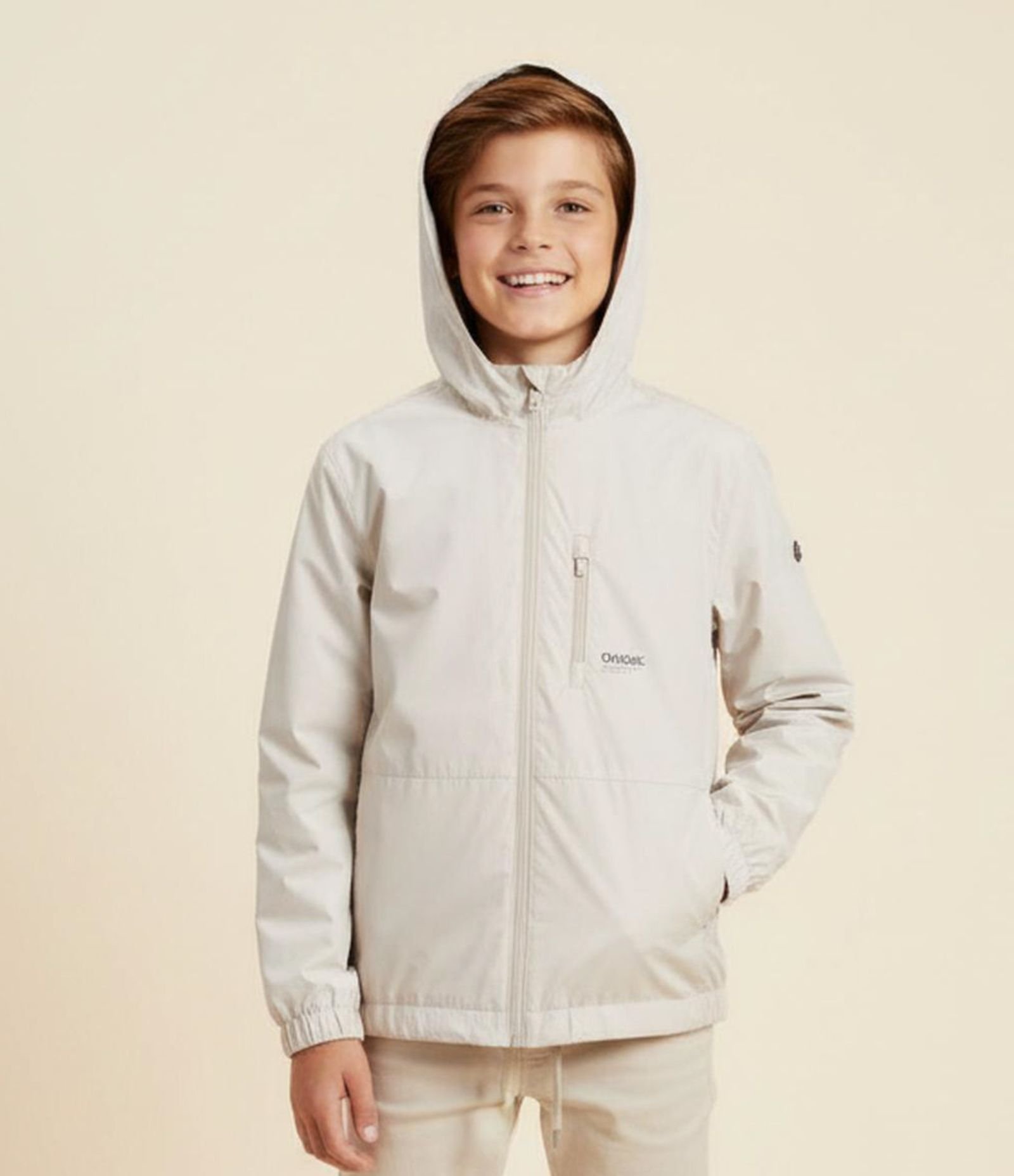 Jaqueta Infantil com Textura Emborrachada e Capuz - Tam 5 a 14 Anos Bege 1