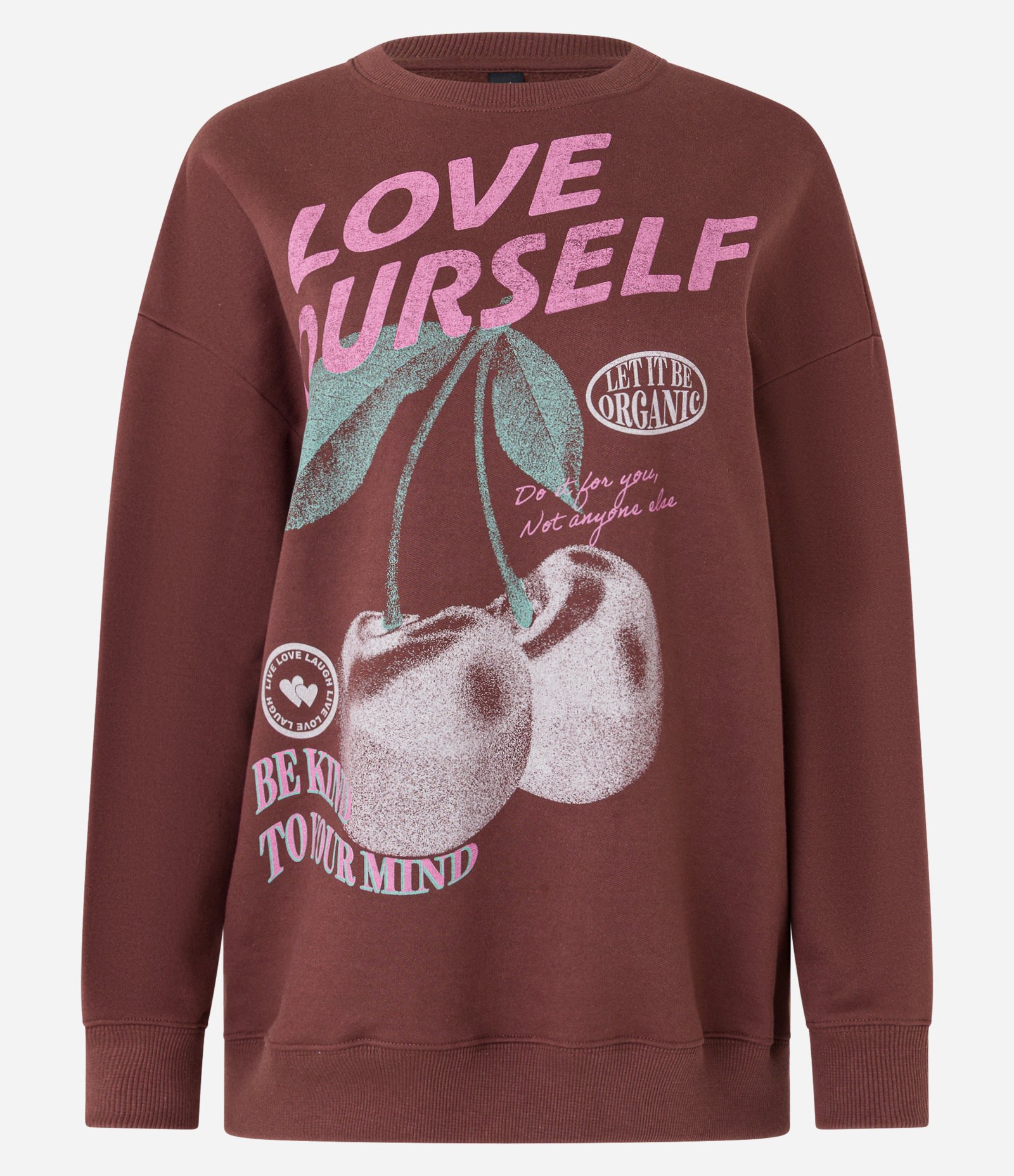 Moletom Over com Forro Fleece e Estampa Cerejas Marrom 4