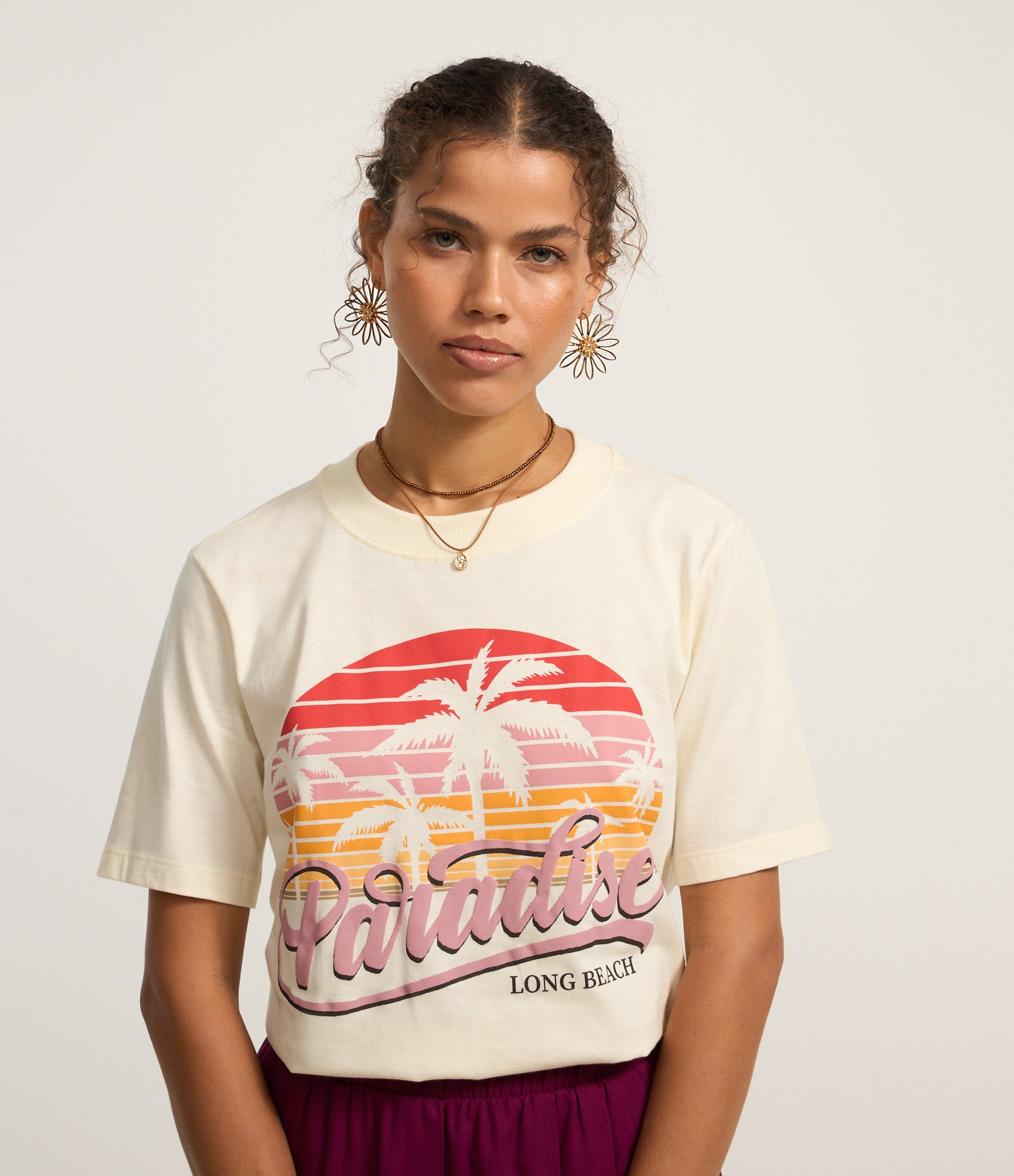 Camiseta T-shirt em Algodão com Estampa Paradise Branco 1