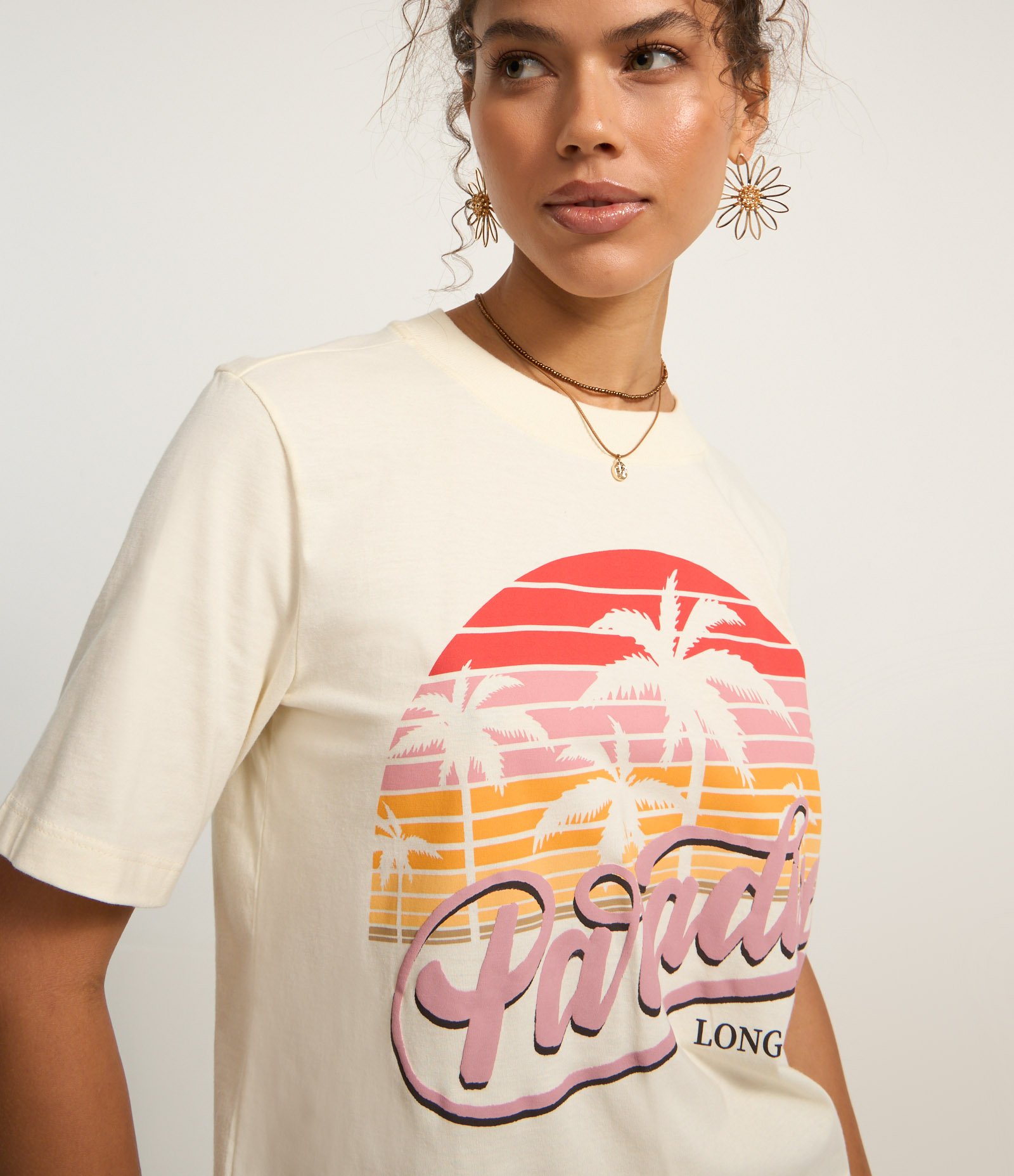 Camiseta T-shirt em Algodão com Estampa Paradise Branco 3