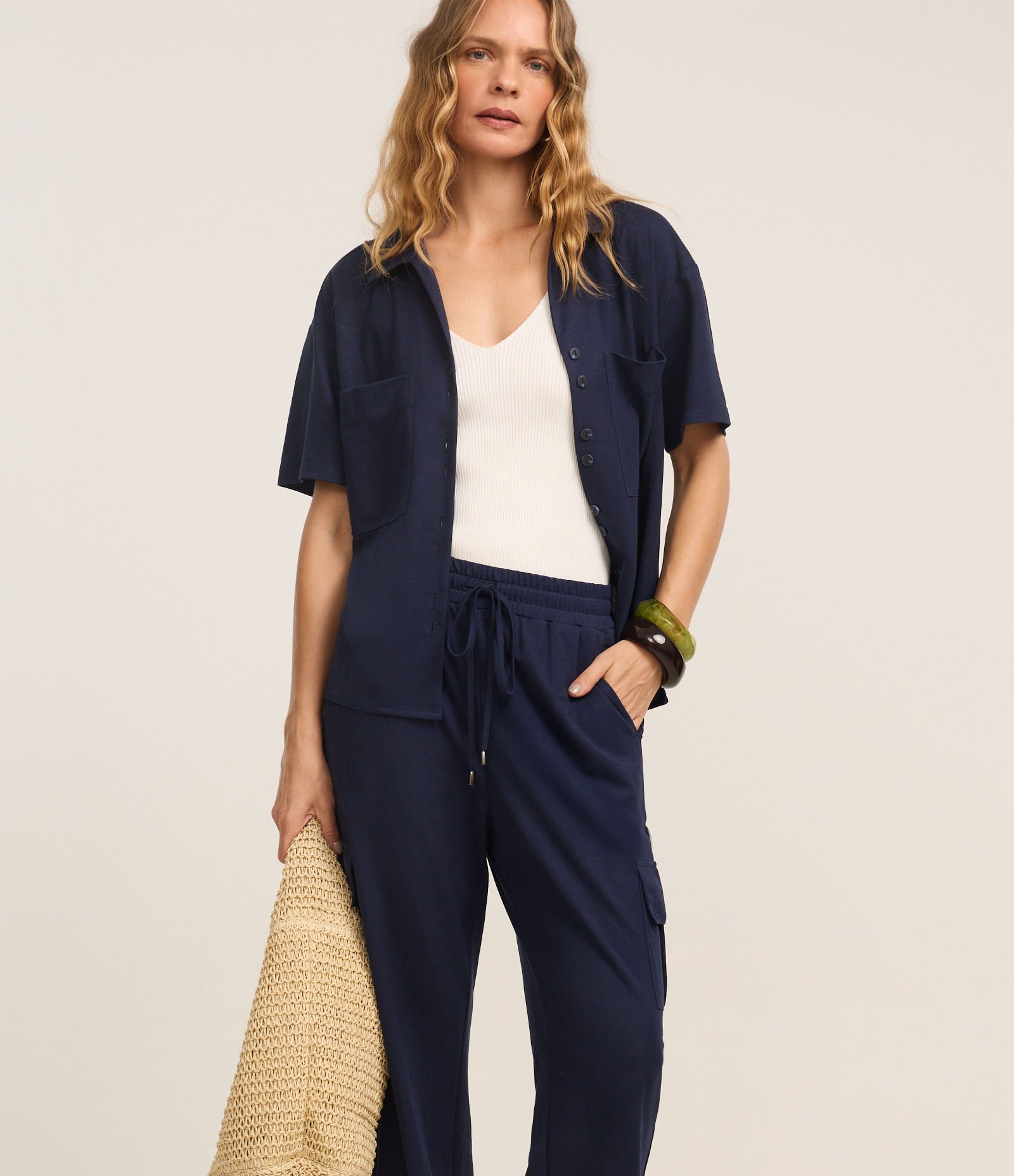 Calça Fluída em Malha Orly com Bolsos Laterais Azul Escuro 2